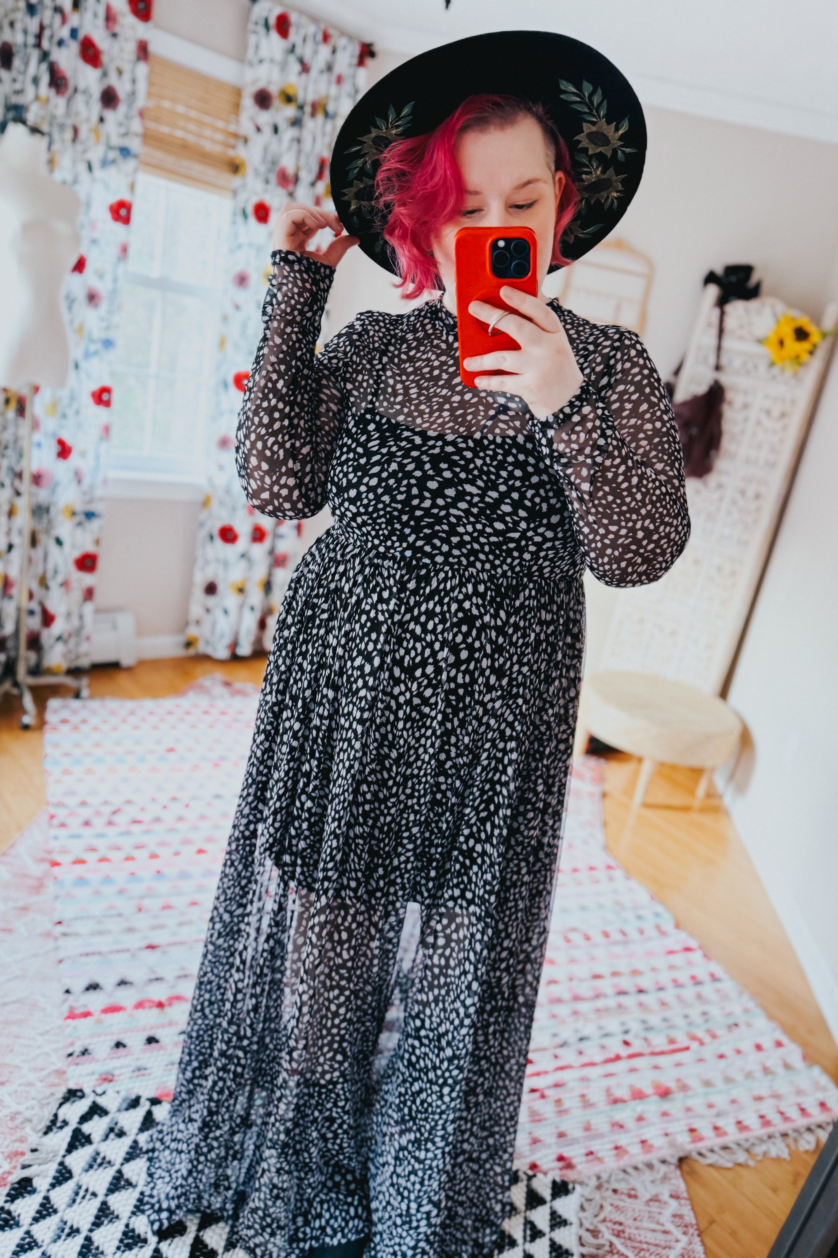 Hendrix Long Sleeve Animal Print Mesh Maxi Dress