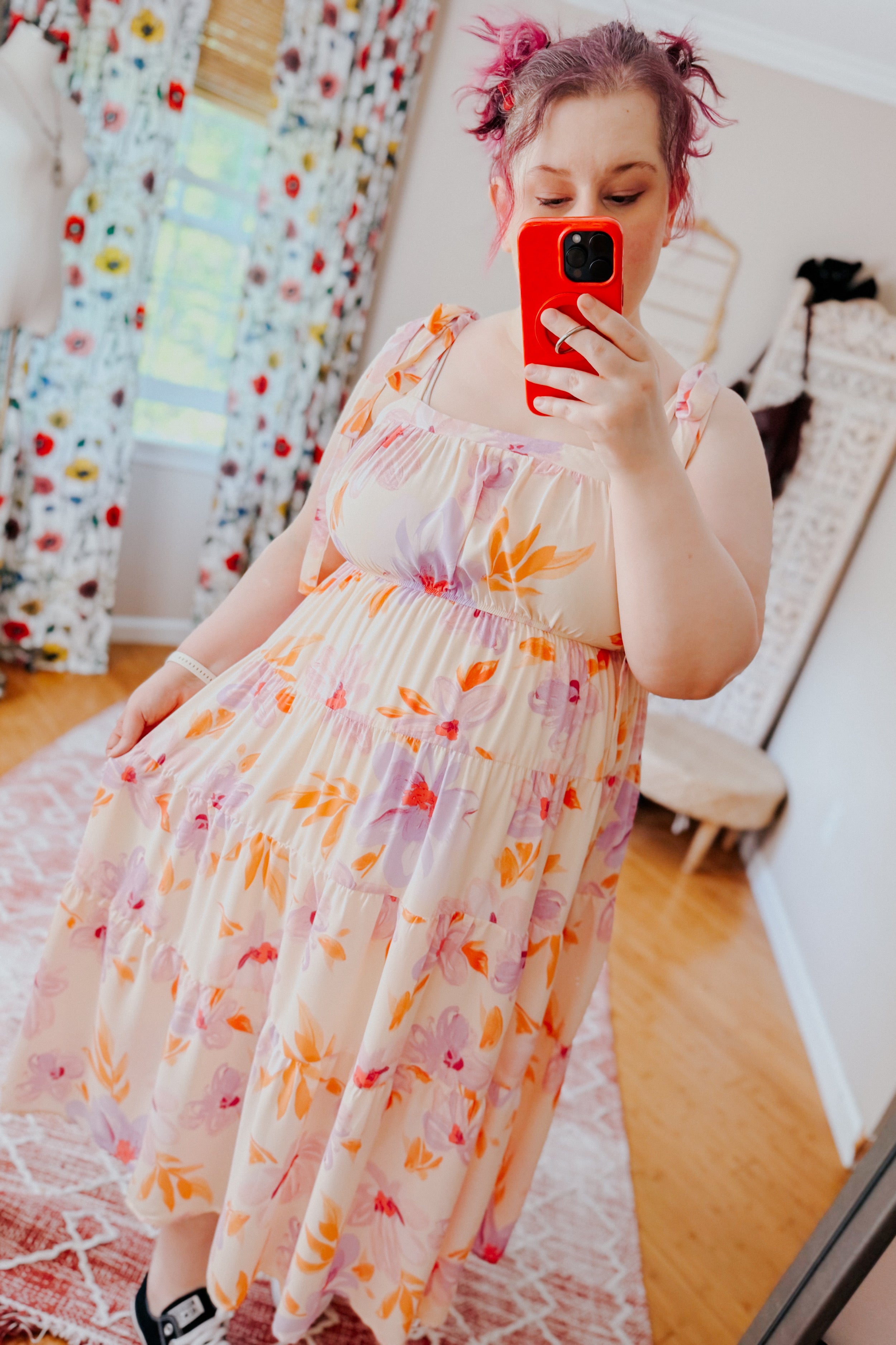 Pastel Petals Floral Midi Dress