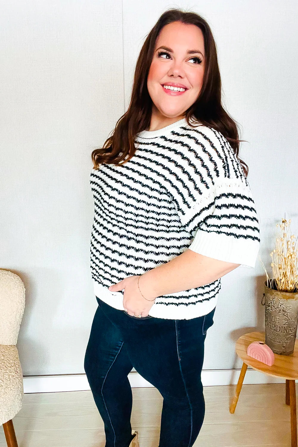 There It Is Wavy Stripe Pattern Sweater Top