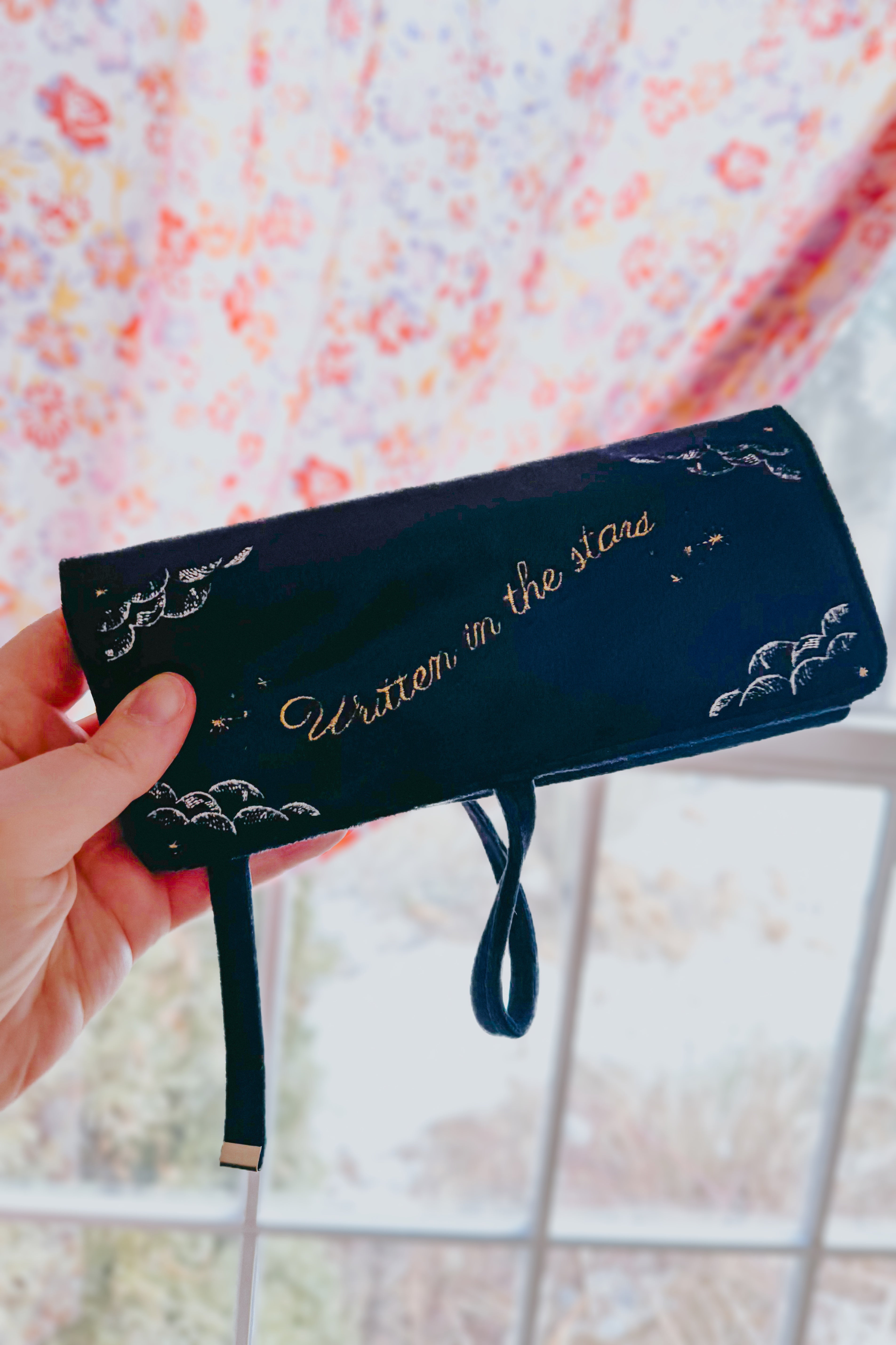 Selene Embroidered Celestial Velvet Jewelry Roll