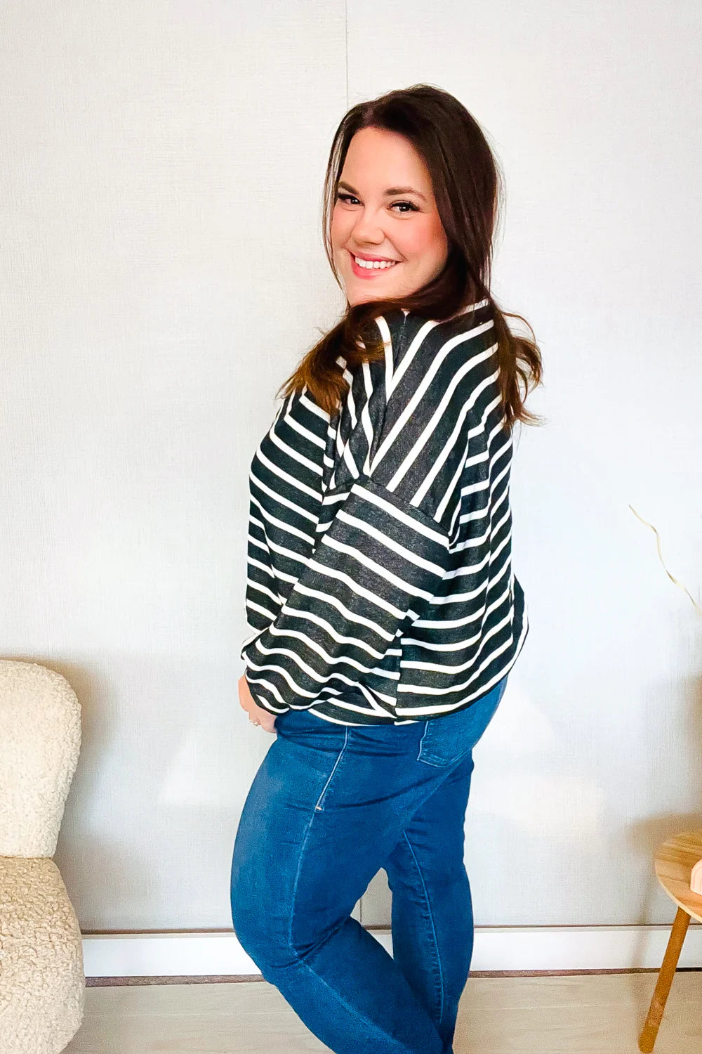 Slow It Down Stripe Terry Banded Dolman Pullover