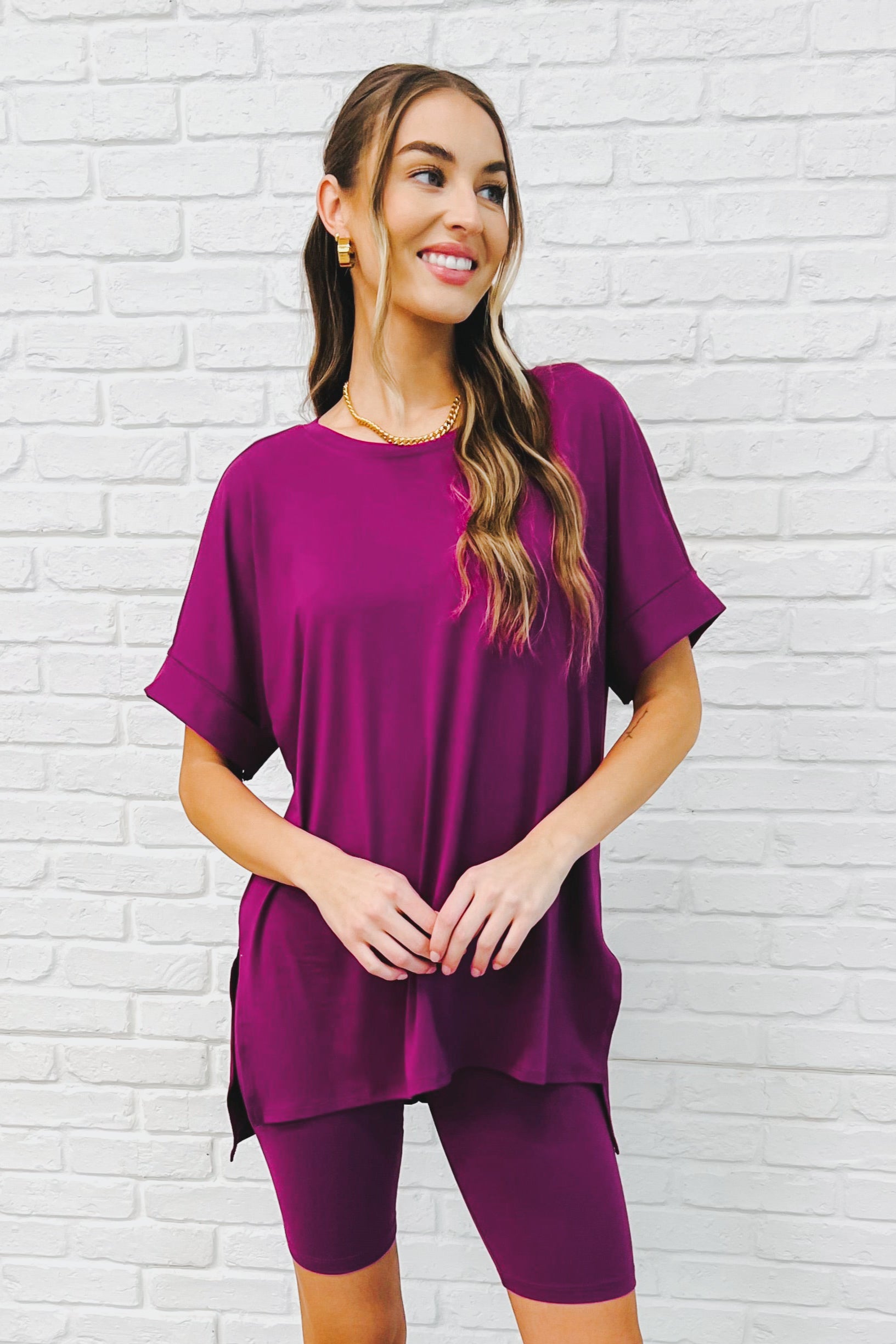 Comfy Cruising Top and Biker Shorts Set • Plum