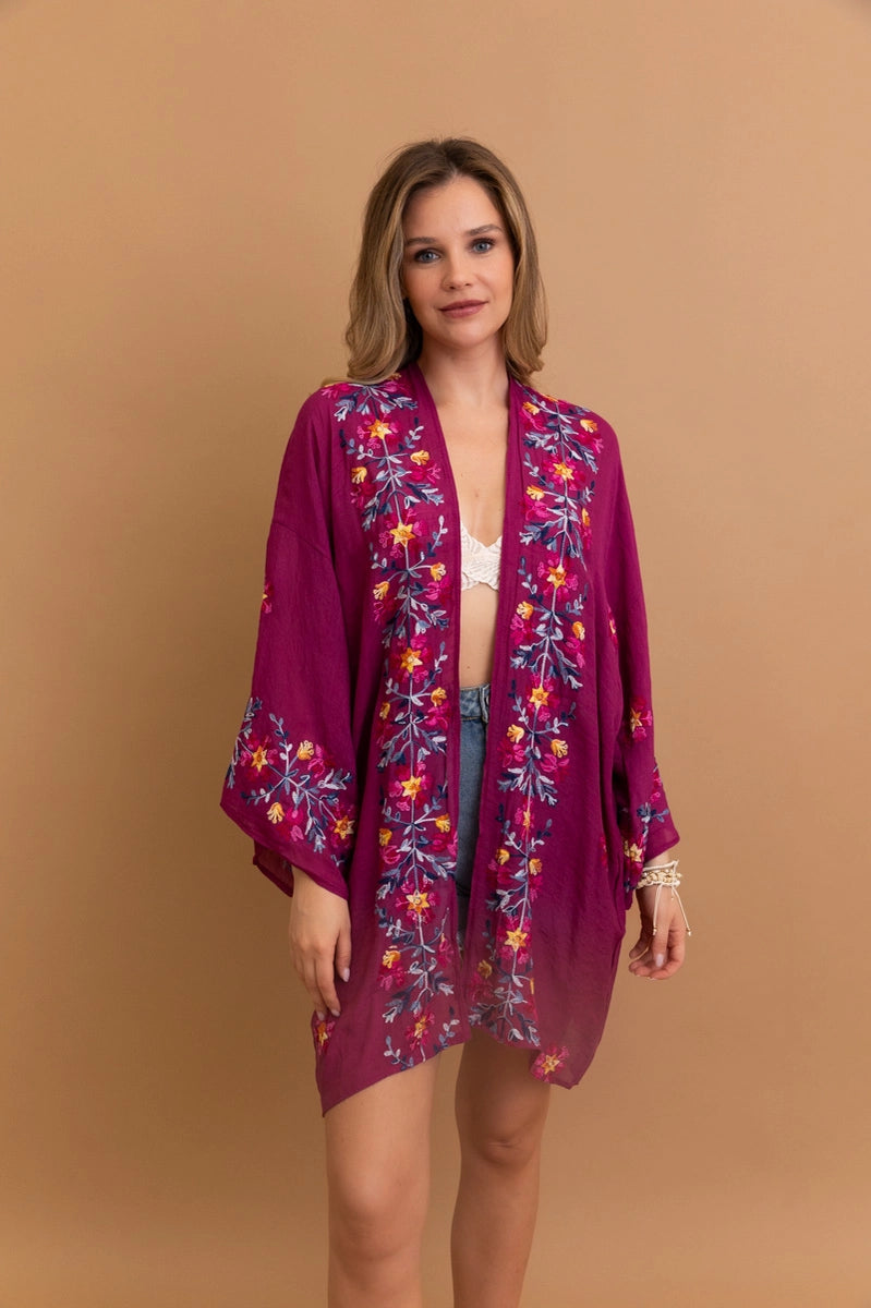 The Sweet Life Embroidered Duster • Magenta