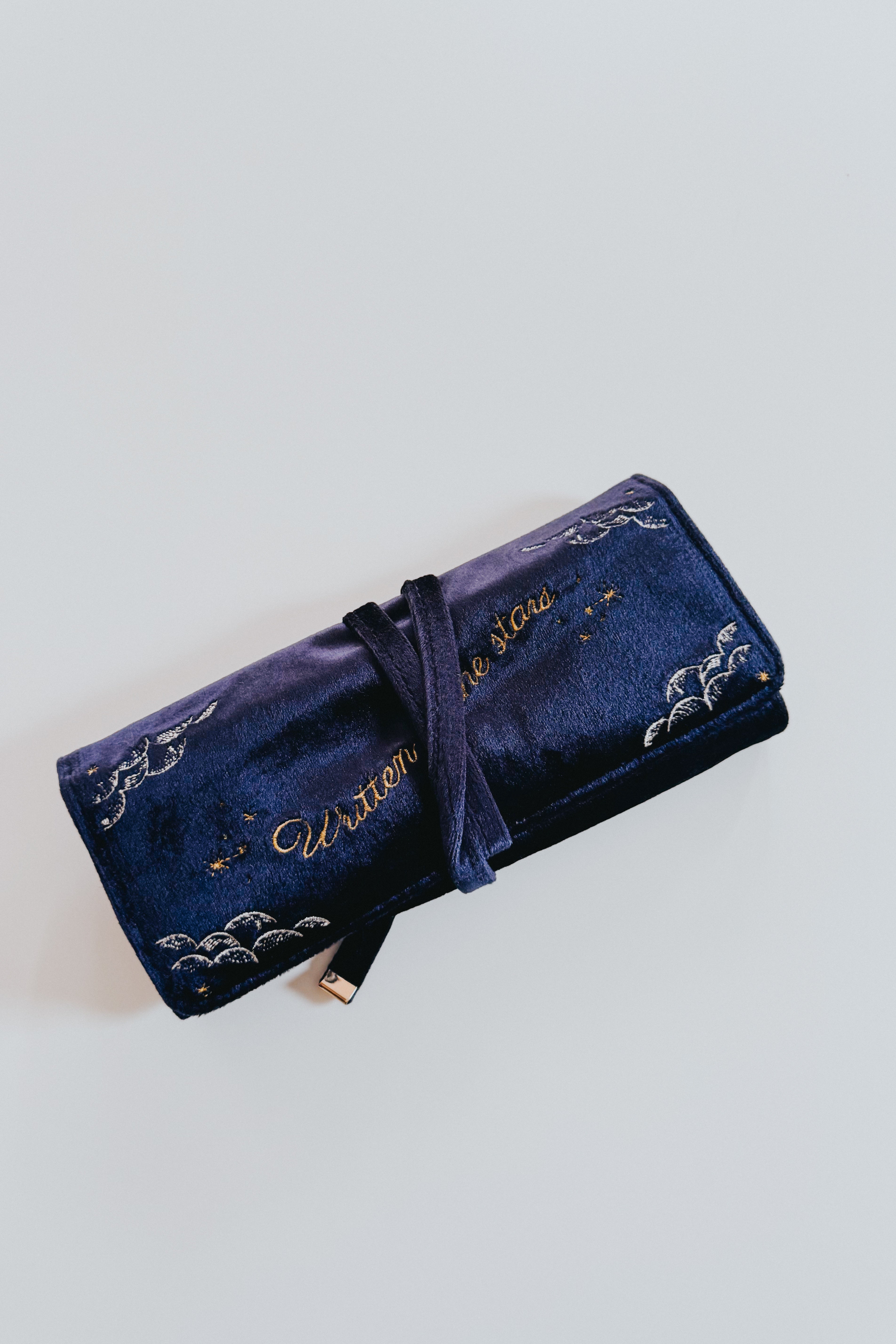 Selene Embroidered Celestial Velvet Jewelry Roll