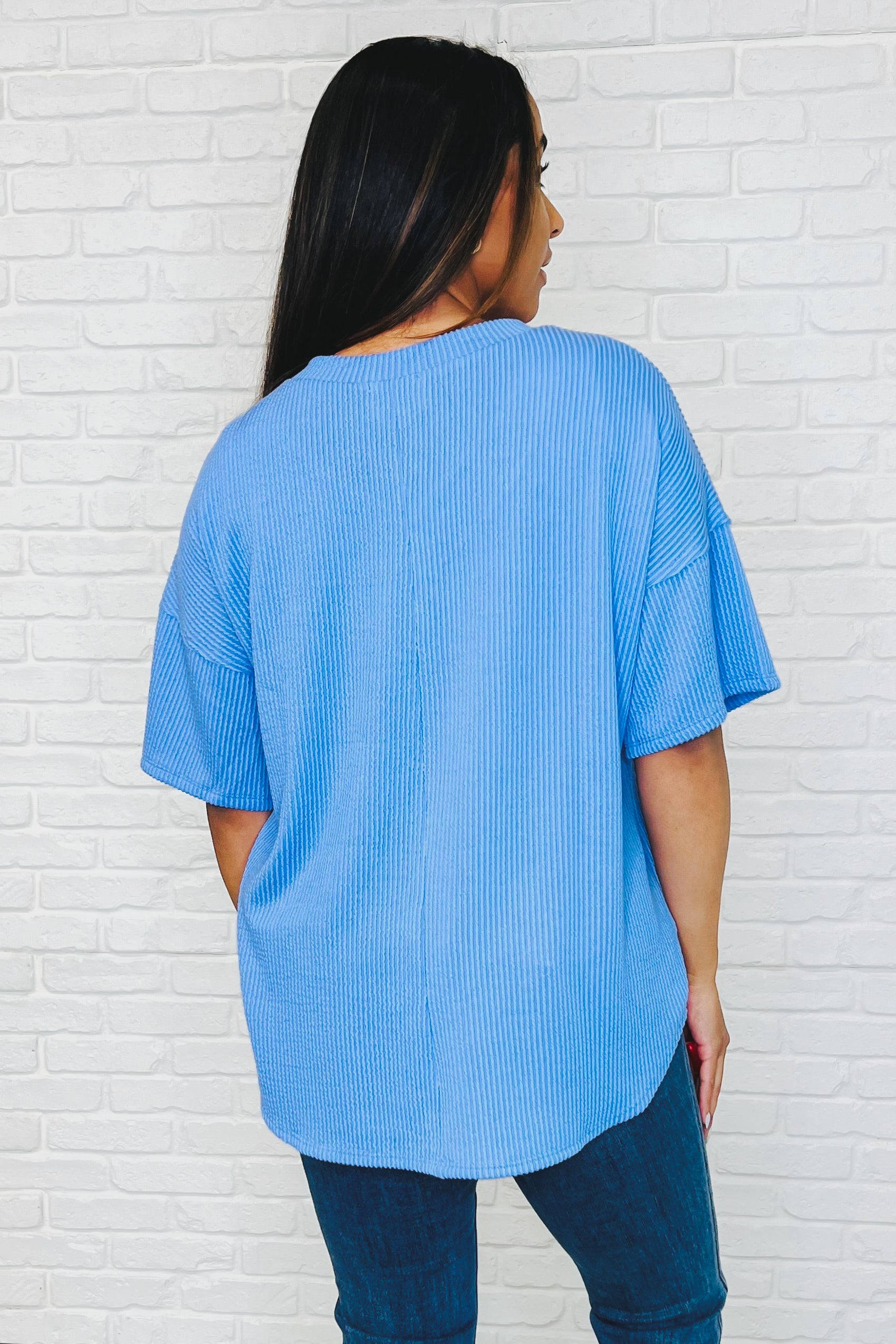 Just a Casual Girly V-Neck Basic Tee • Periwinkle Blue