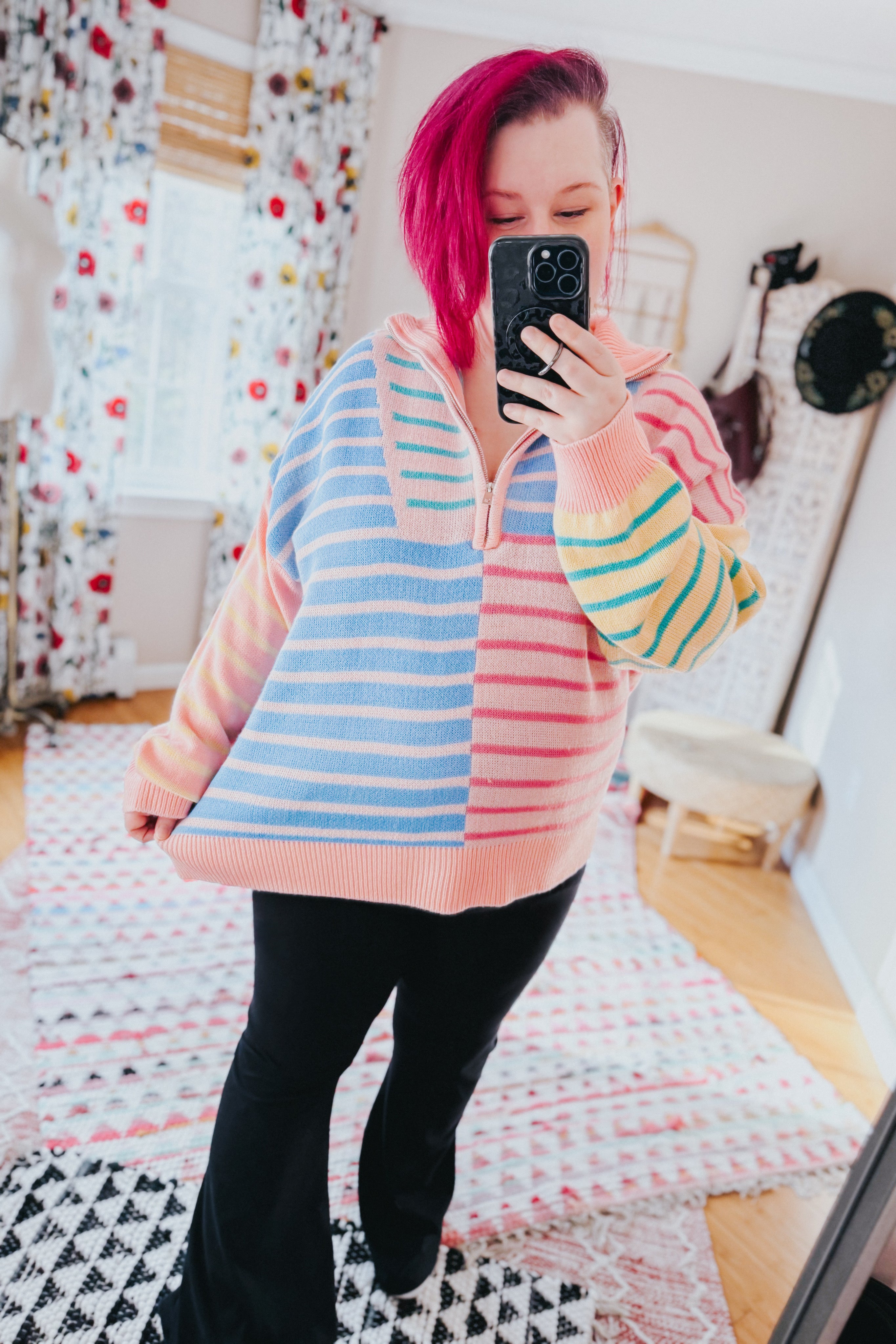 Off The Path Striped Half Zip Up Sweater