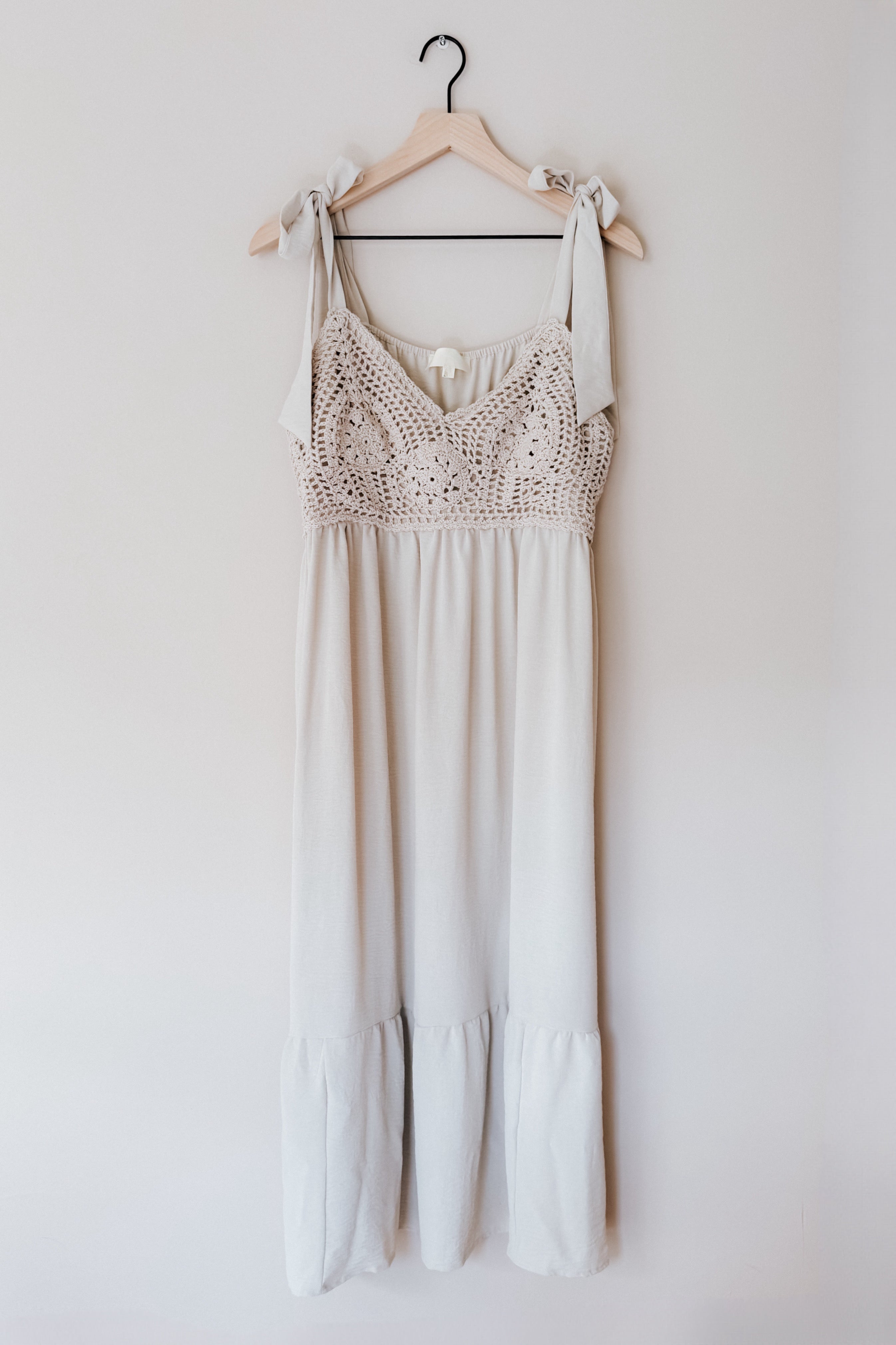 Feeling Your Best Crochet Lace Babydoll Midi Dress • Oatmeal