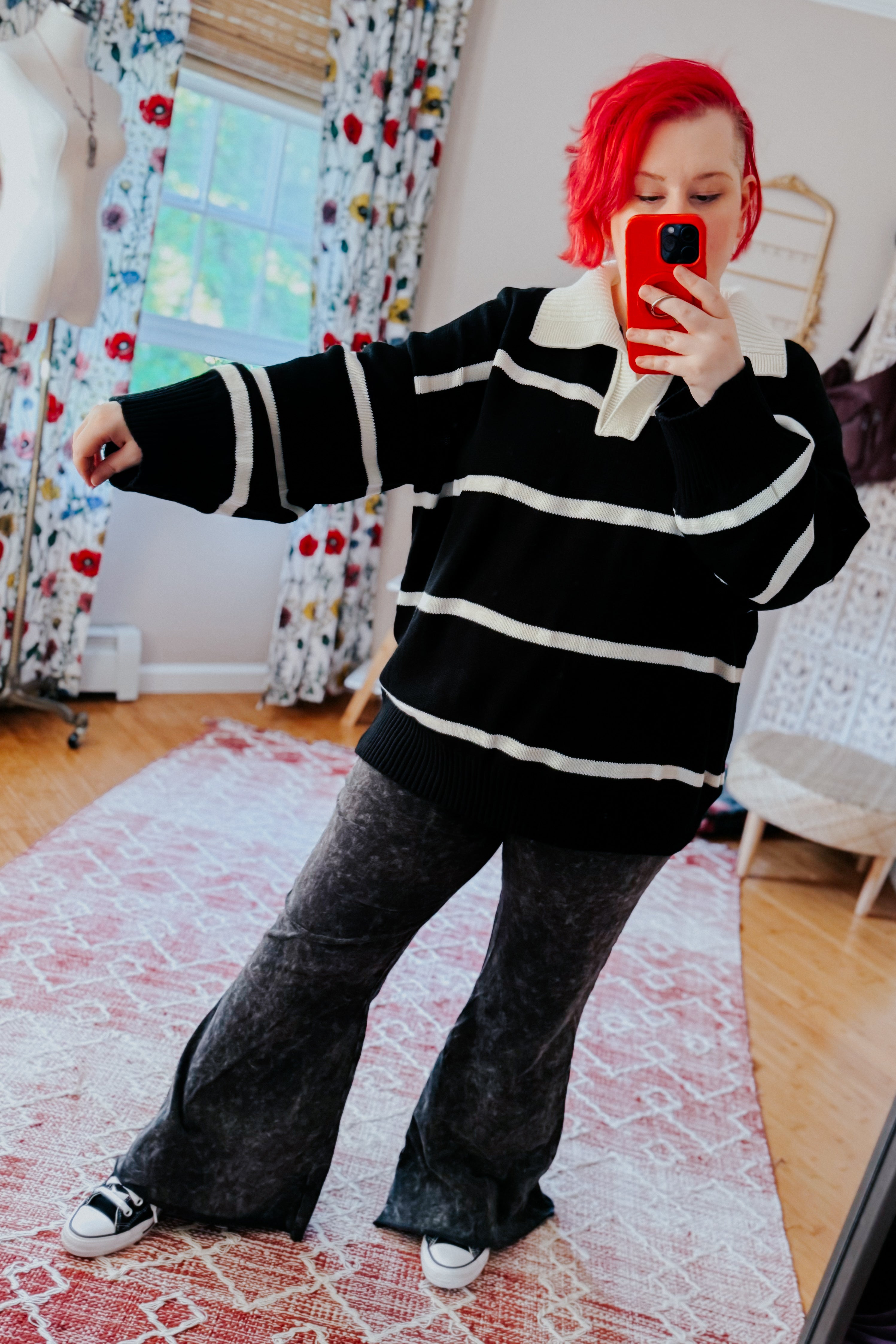 Makes You Wonder Striped Collared Sweater • Black