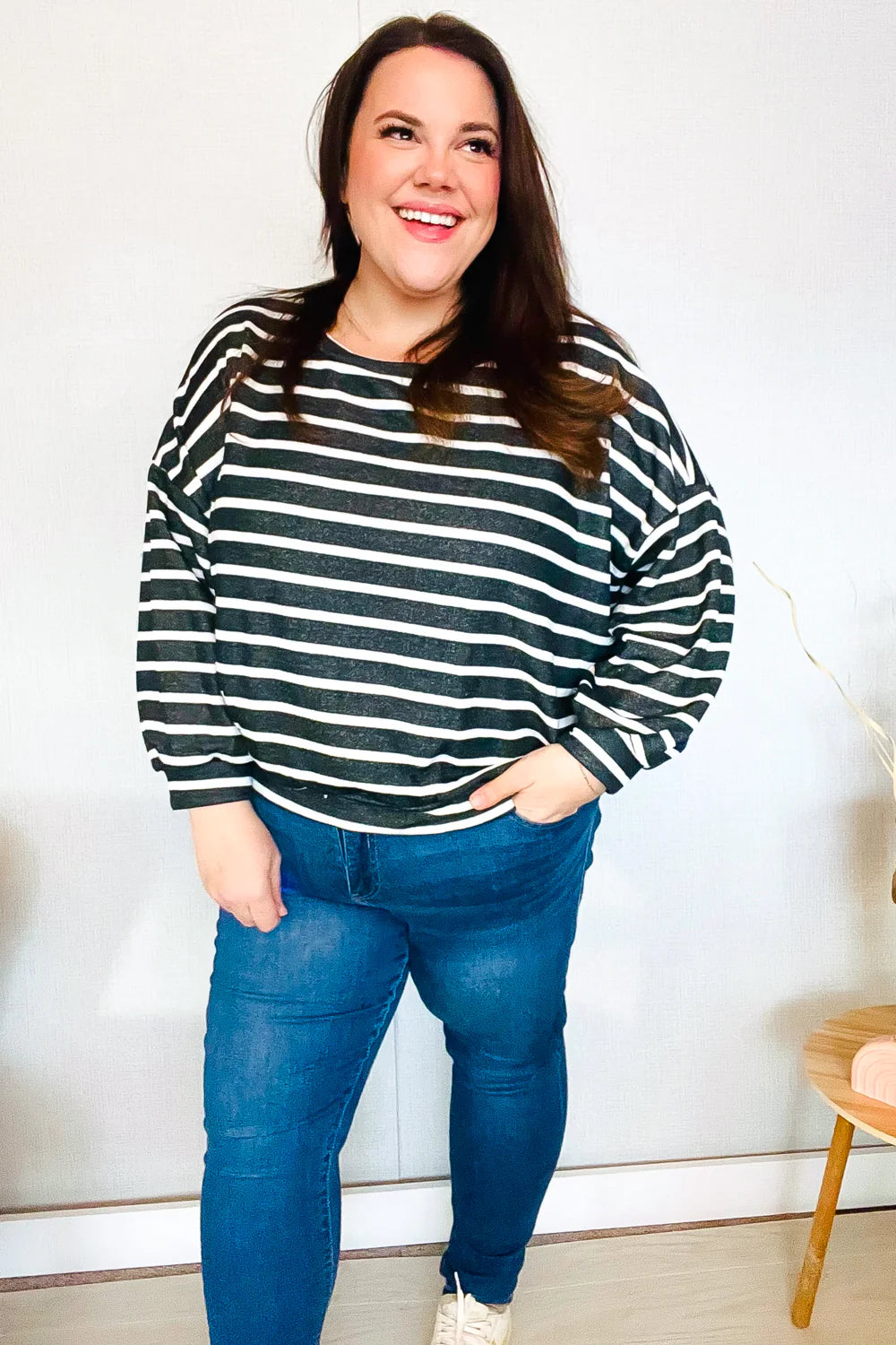 Slow It Down Stripe Terry Banded Dolman Pullover