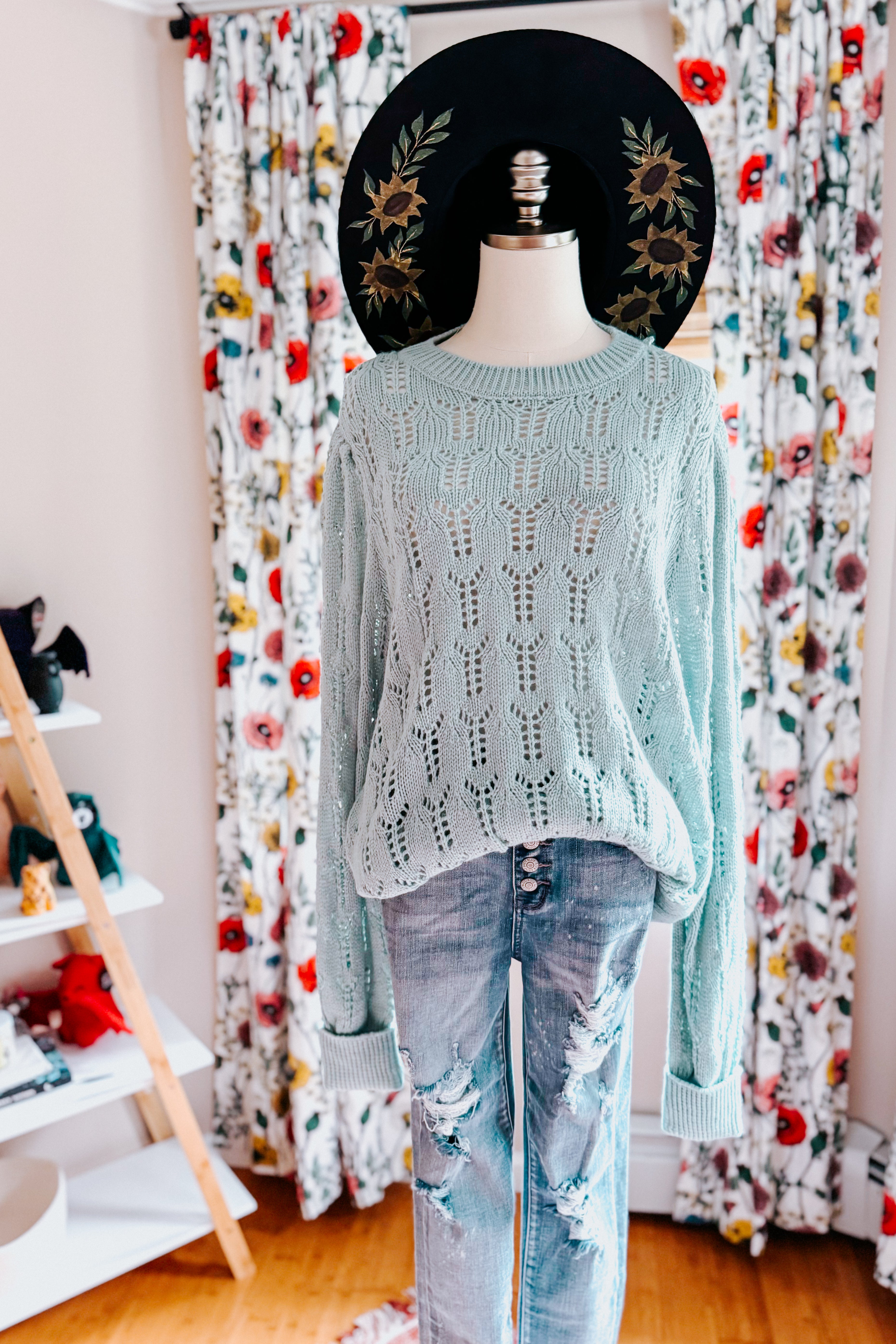 Hole In One Sheer Pointelle Knit Sweater