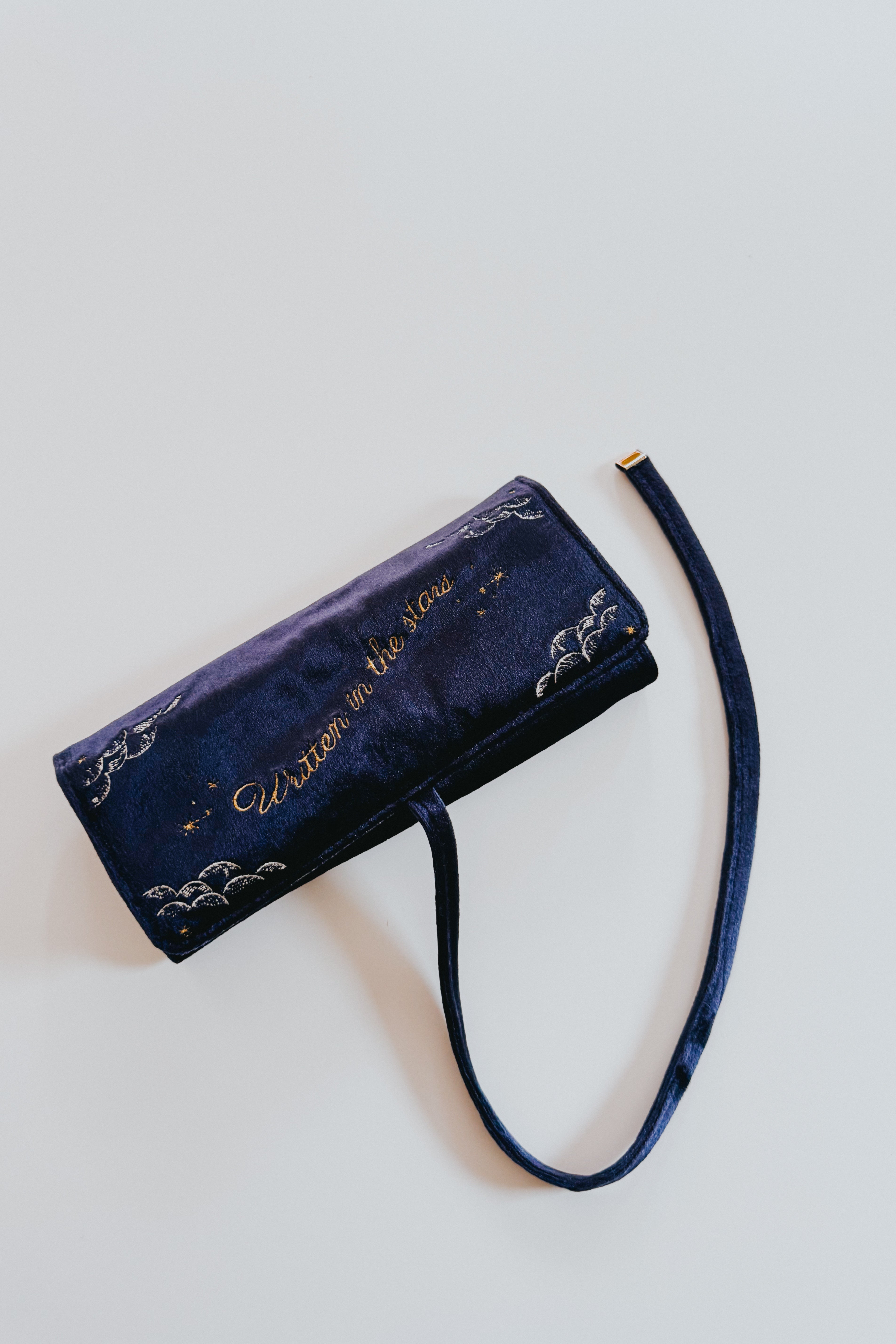 Selene Embroidered Celestial Velvet Jewelry Roll