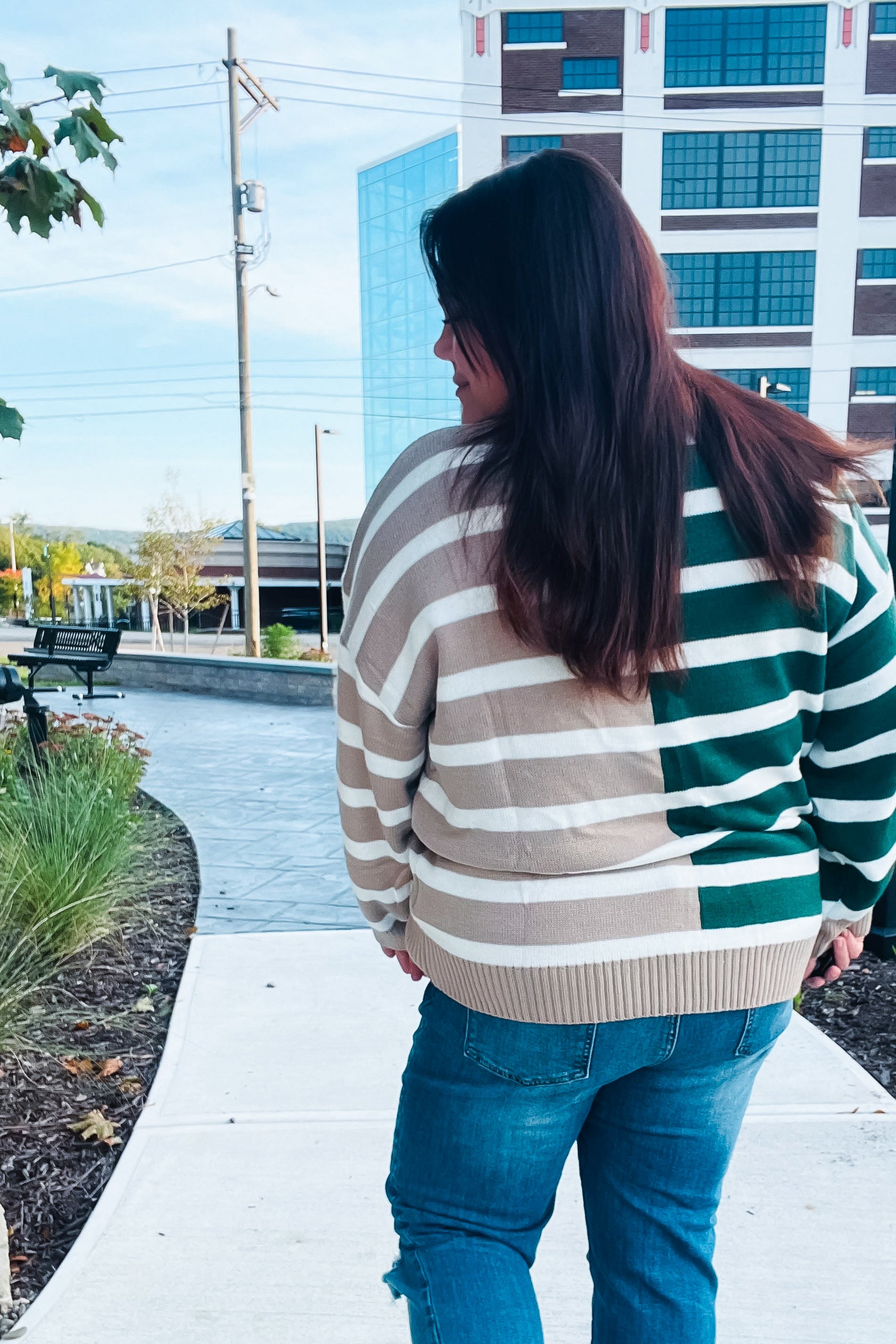 Most Wanted Striped Color Block Sweater • Green & Taupe