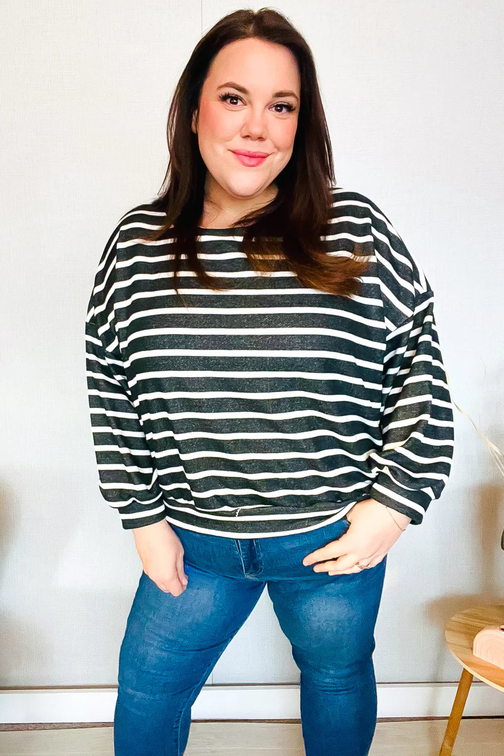 Slow It Down Stripe Terry Banded Dolman Pullover