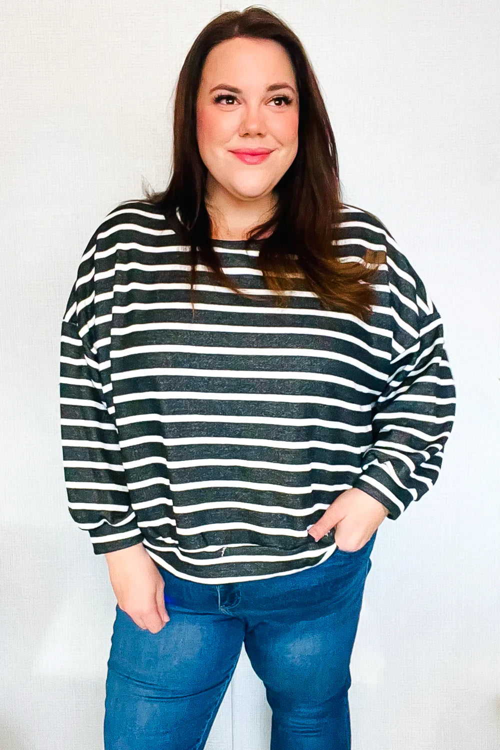 Slow It Down Stripe Terry Banded Dolman Pullover