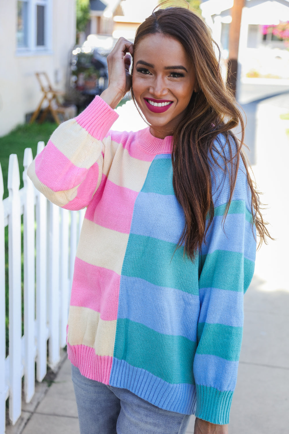 My Vibe Stripe Color Block Knit Sweater