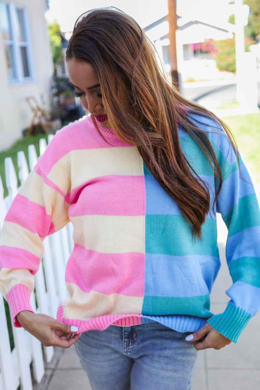 My Vibe Stripe Color Block Knit Sweater