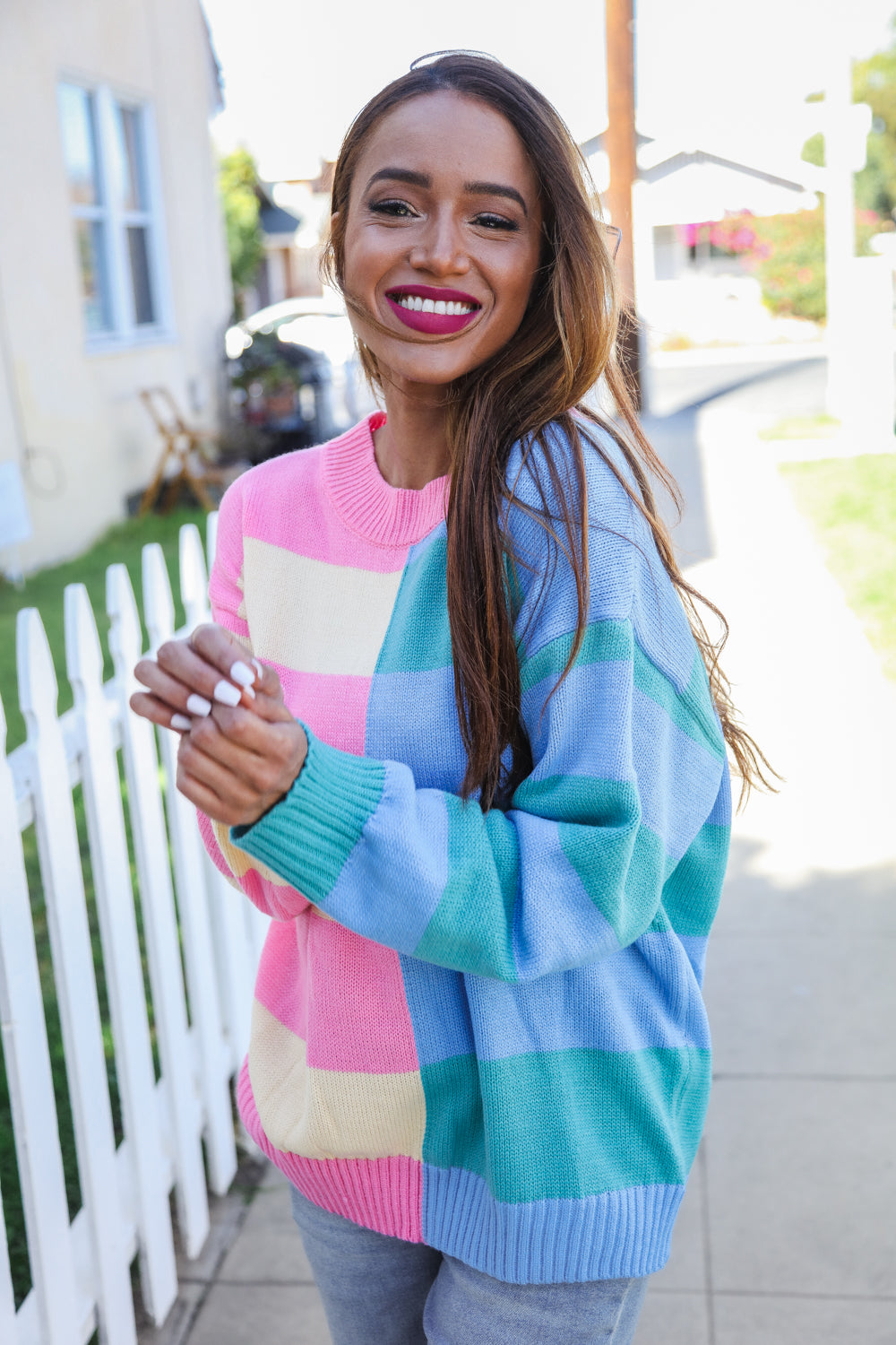 My Vibe Stripe Color Block Knit Sweater