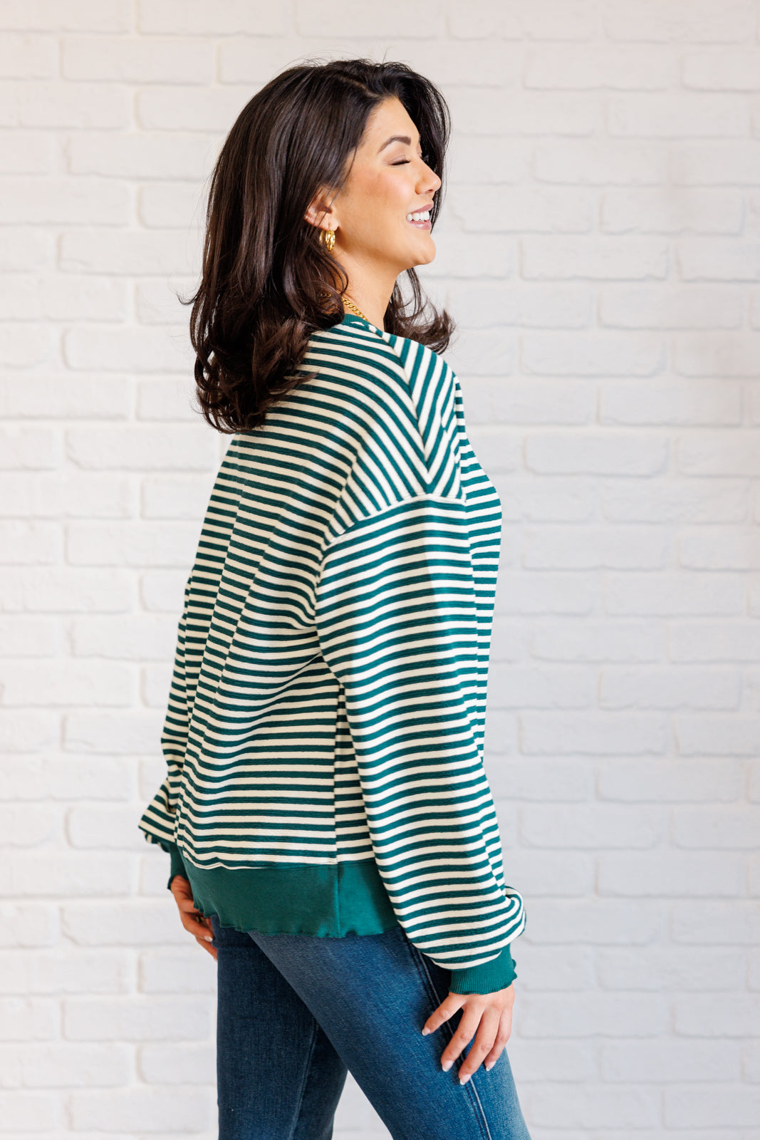 Too Good to be True Striped Drop Shoulder Top • Green