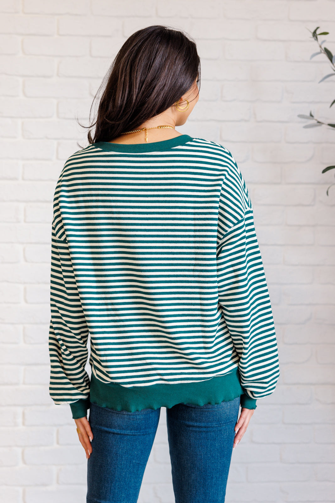 Too Good to be True Striped Drop Shoulder Top • Green