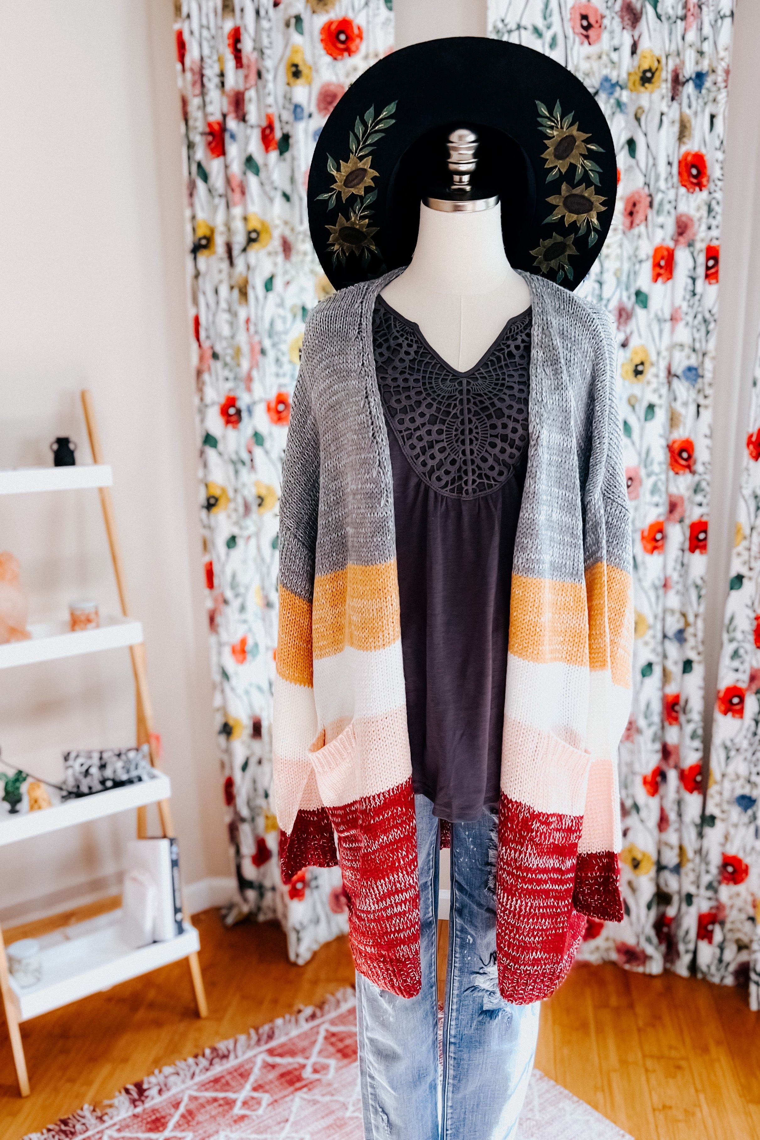 Fall For You Color Block Open Cardigan