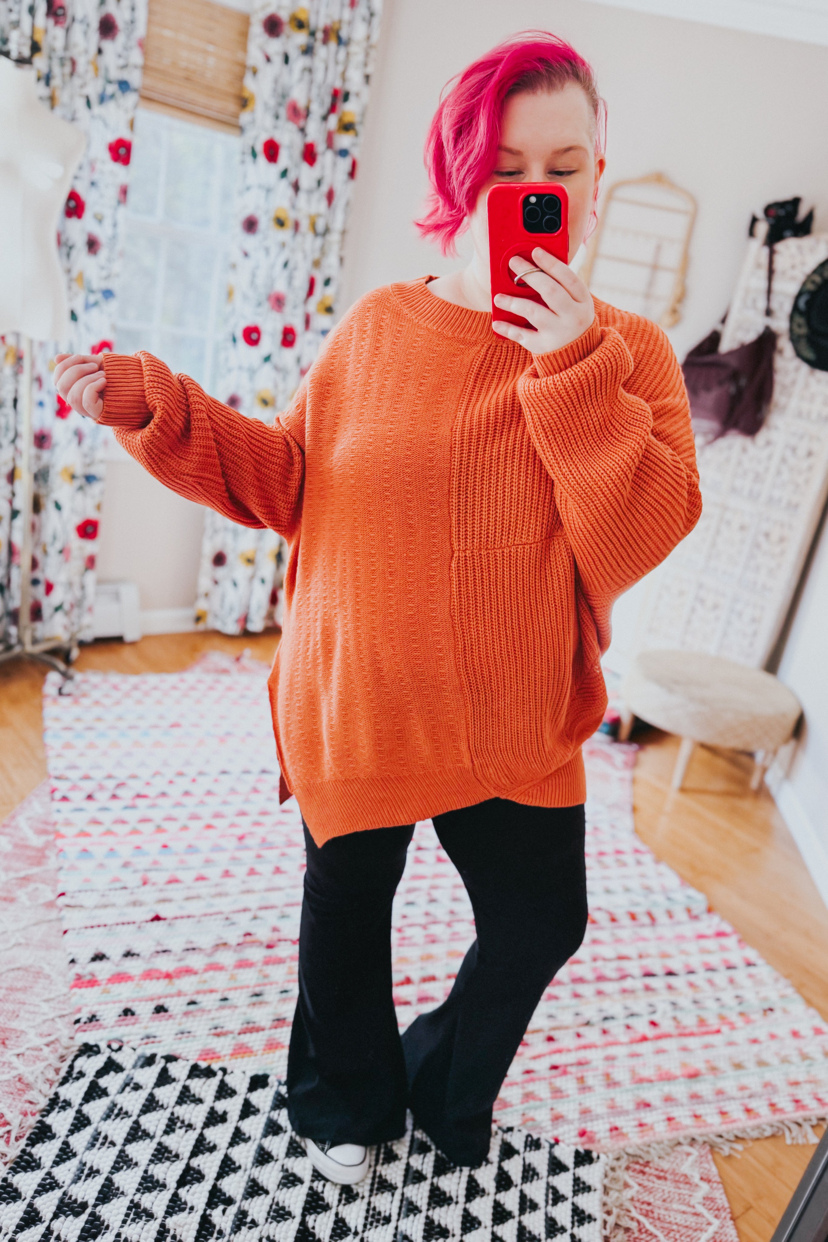 Suddenly Fine Asymmetrical Knit Sweater • Pumpkin