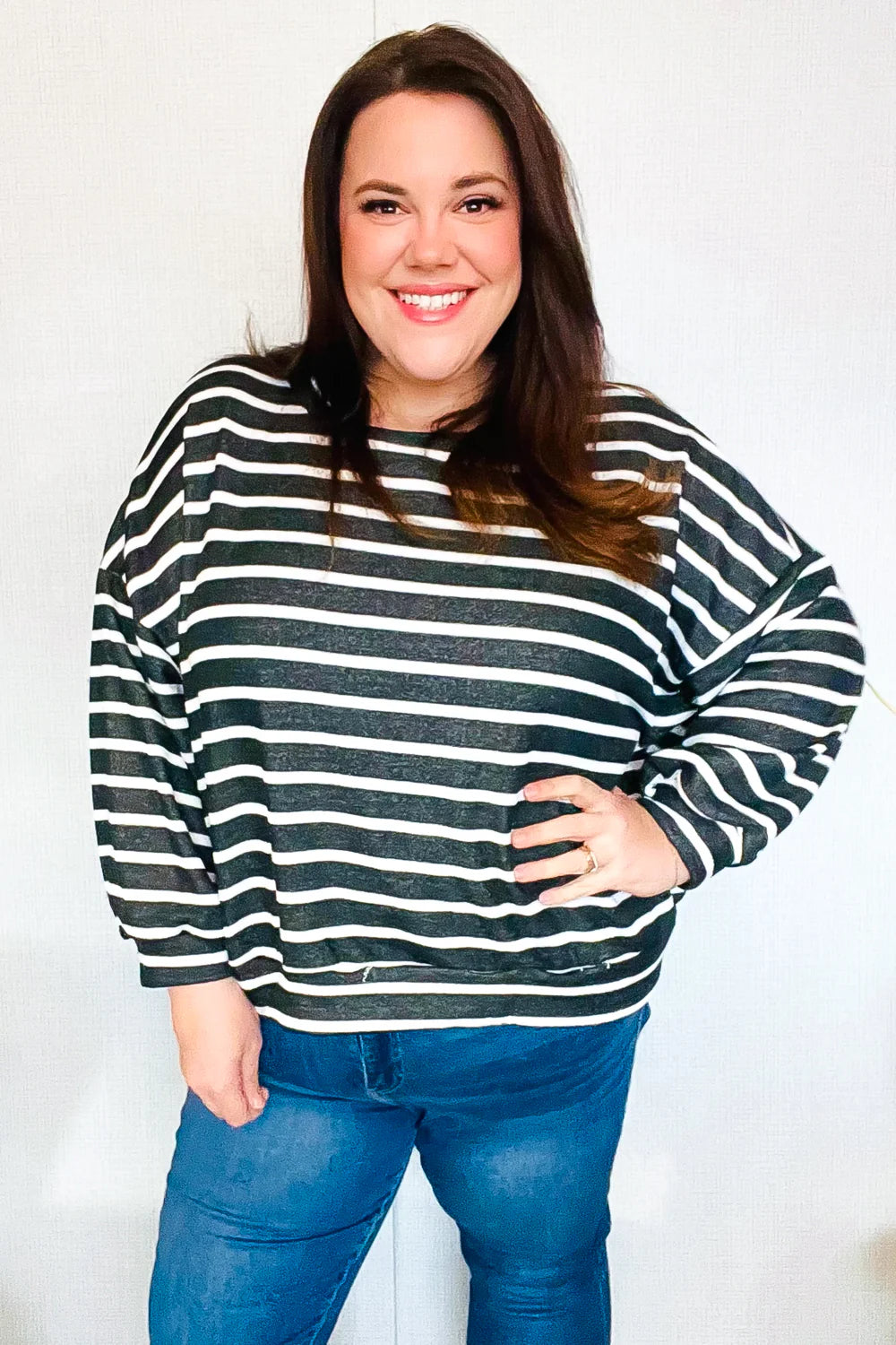 Slow It Down Stripe Terry Banded Dolman Pullover