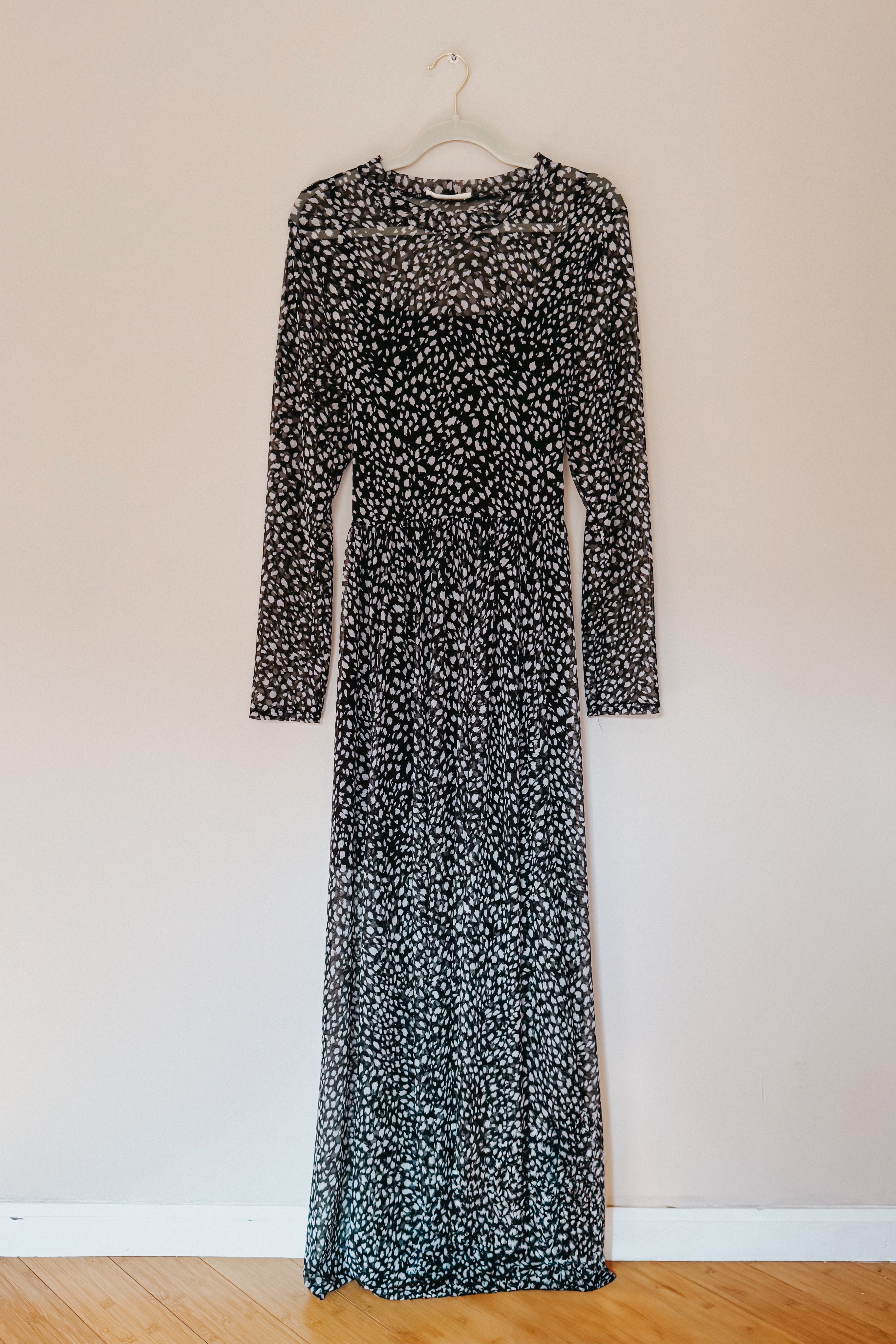 Hendrix Long Sleeve Animal Print Mesh Maxi Dress