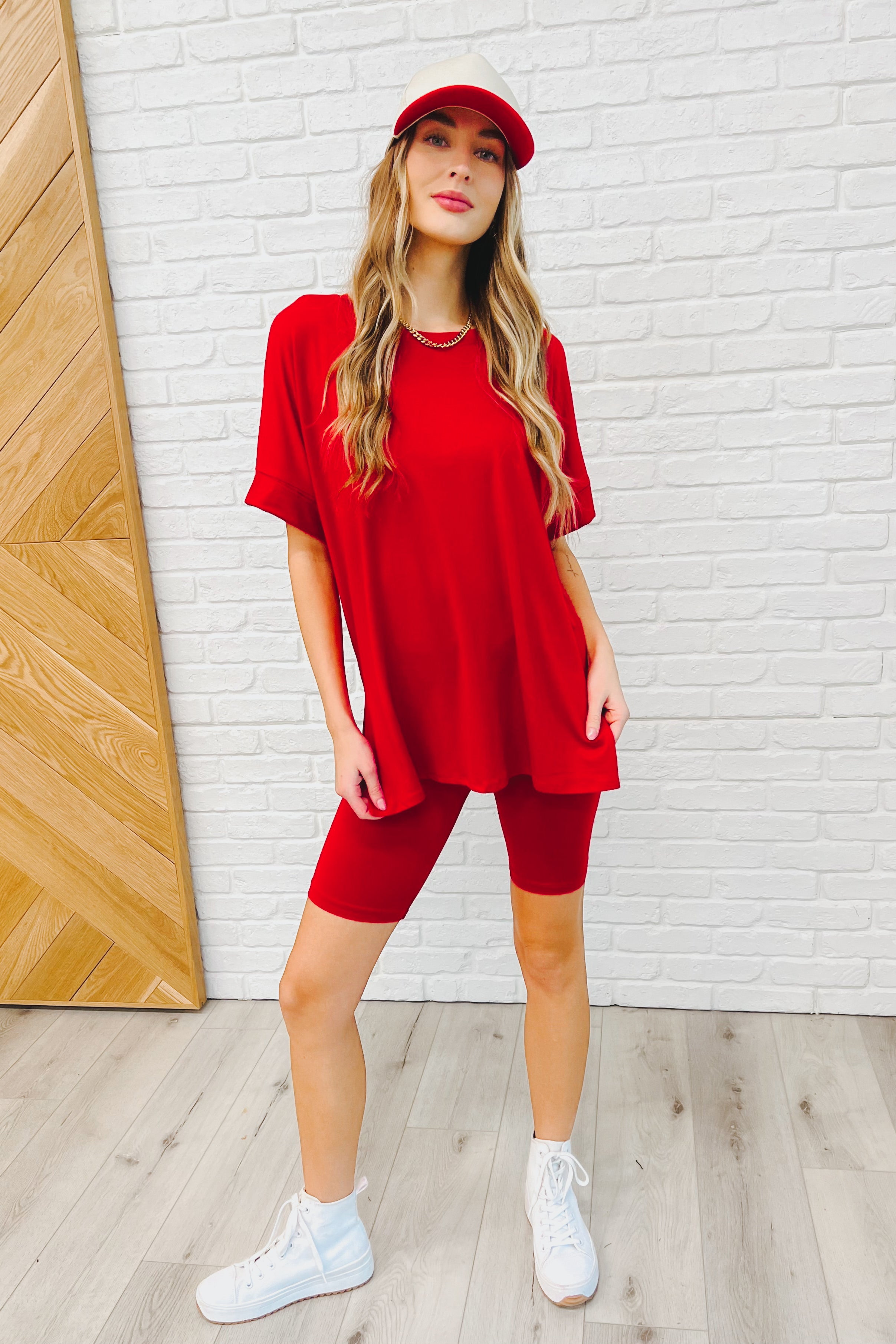 Comfy Cruising Top and Biker Shorts Set • Ruby