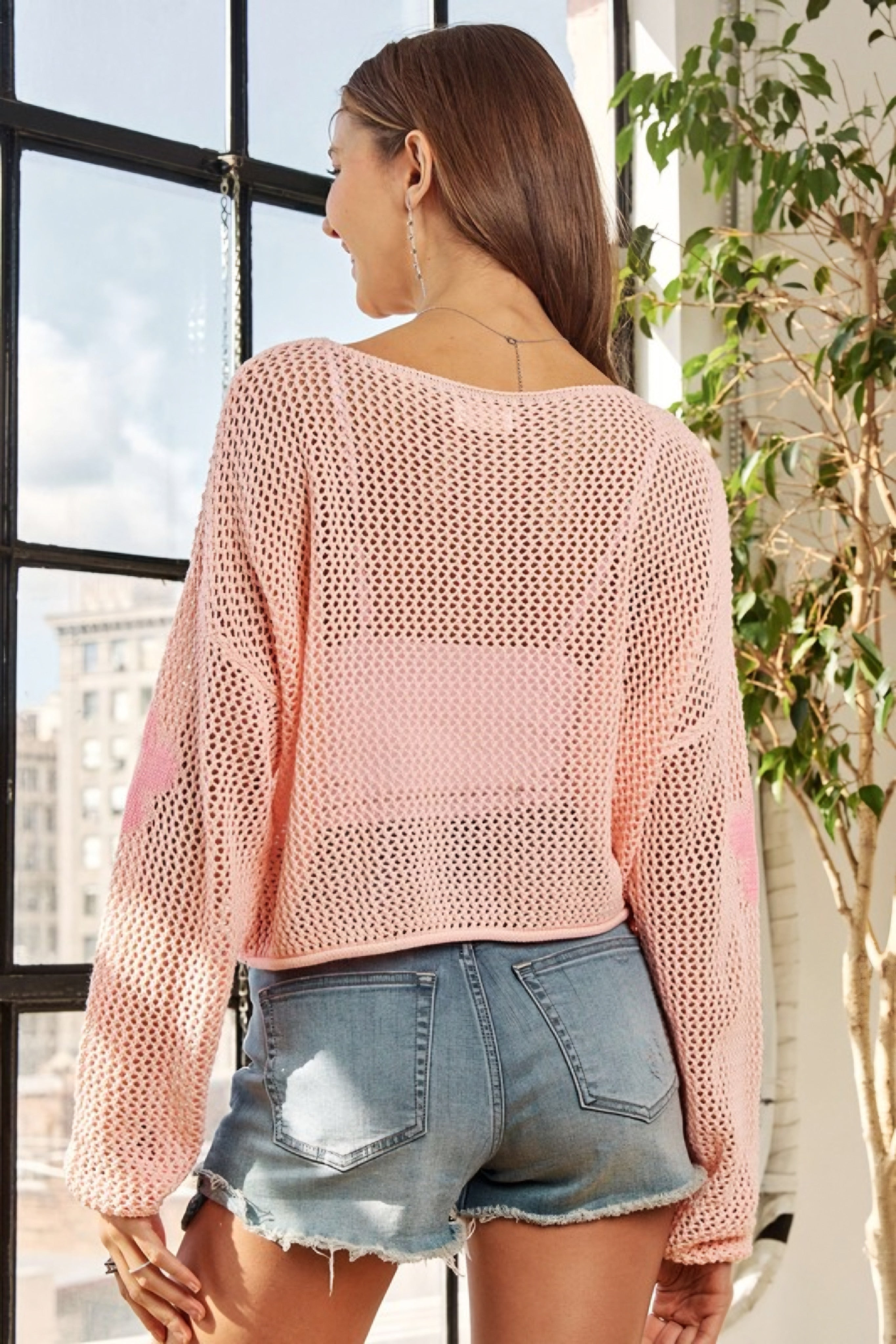 Sweet Bloom Floral Mesh Sweater Top • Blush