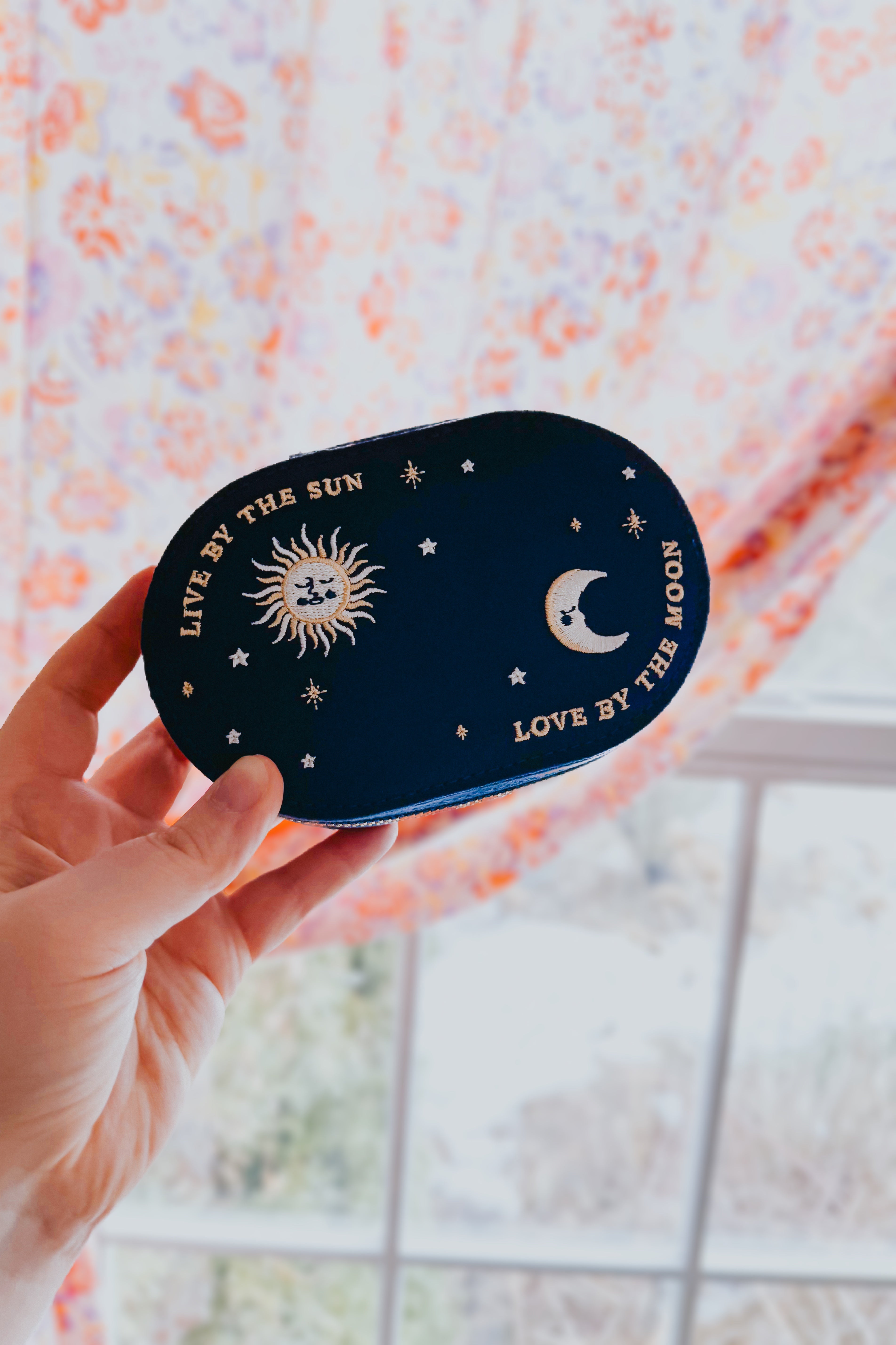 Live By The Sun, Love By The Moon Embroidered Velvet Jewelry Box