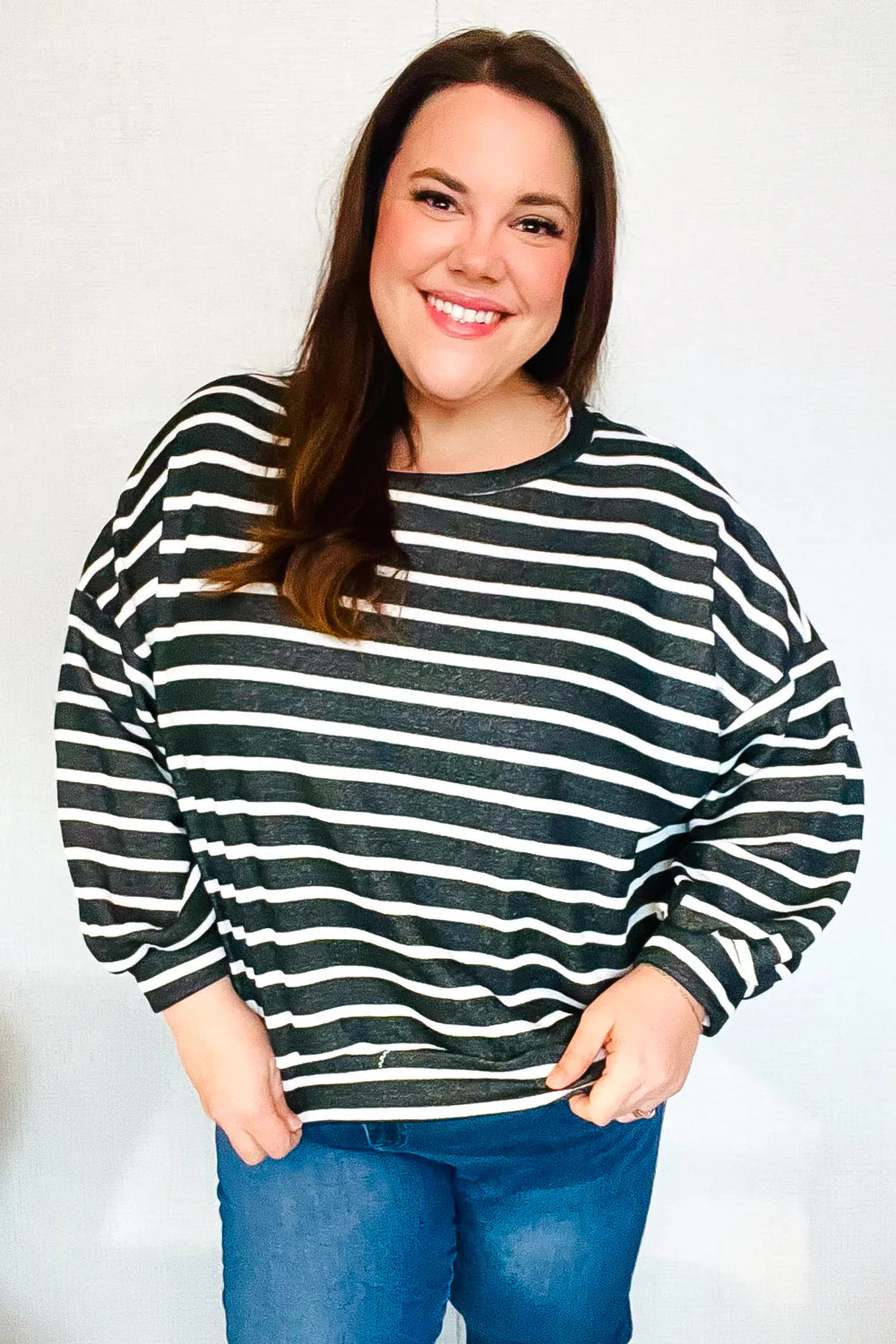 Slow It Down Stripe Terry Banded Dolman Pullover