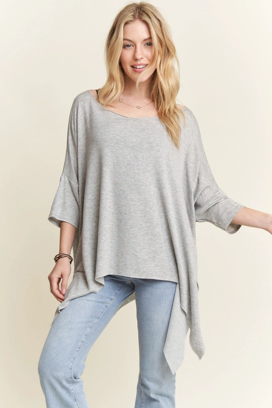 Slow It Down Raw Edge Shark-Bite Hem Flowy Top