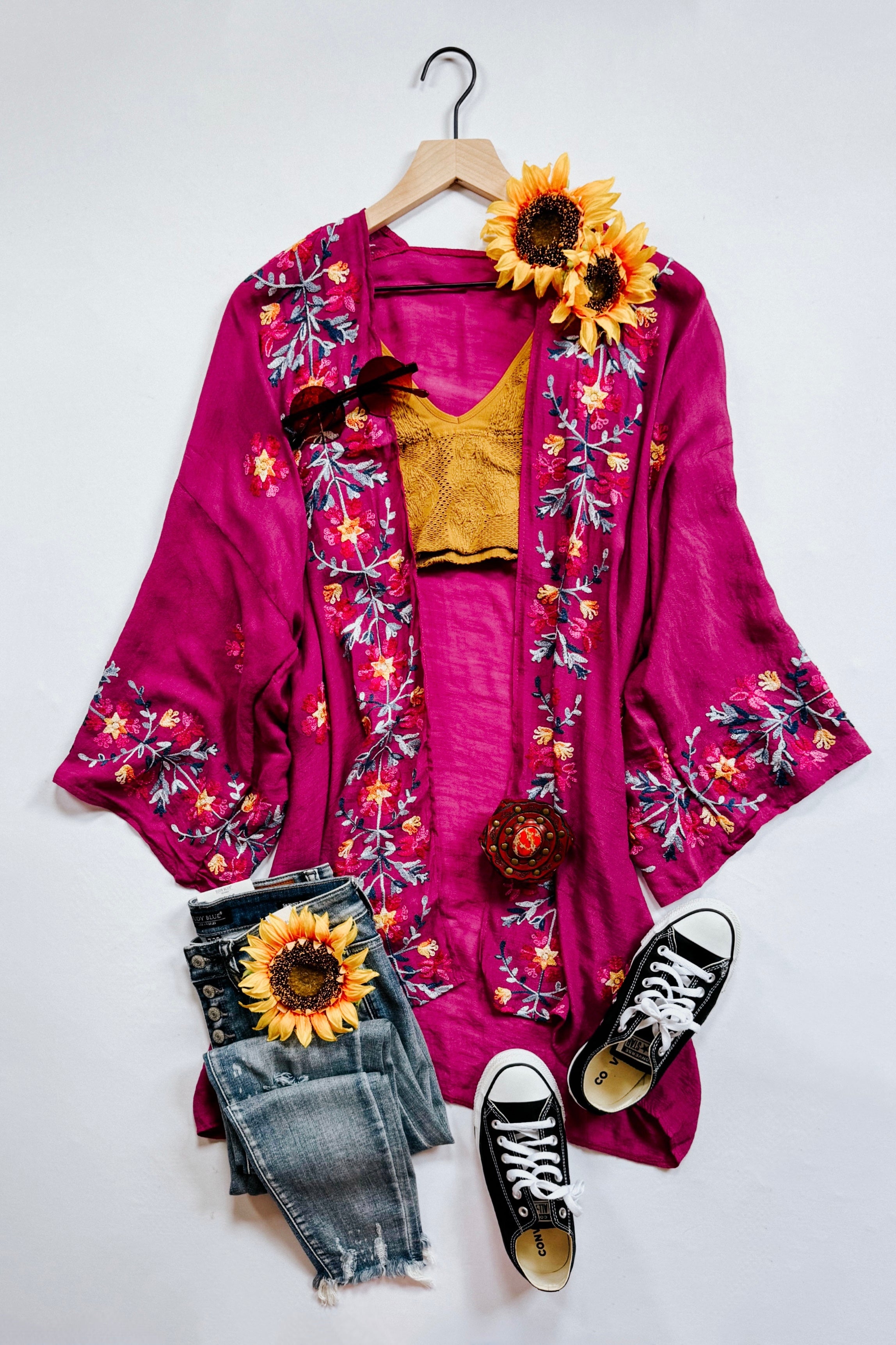 The Sweet Life Embroidered Duster • Magenta