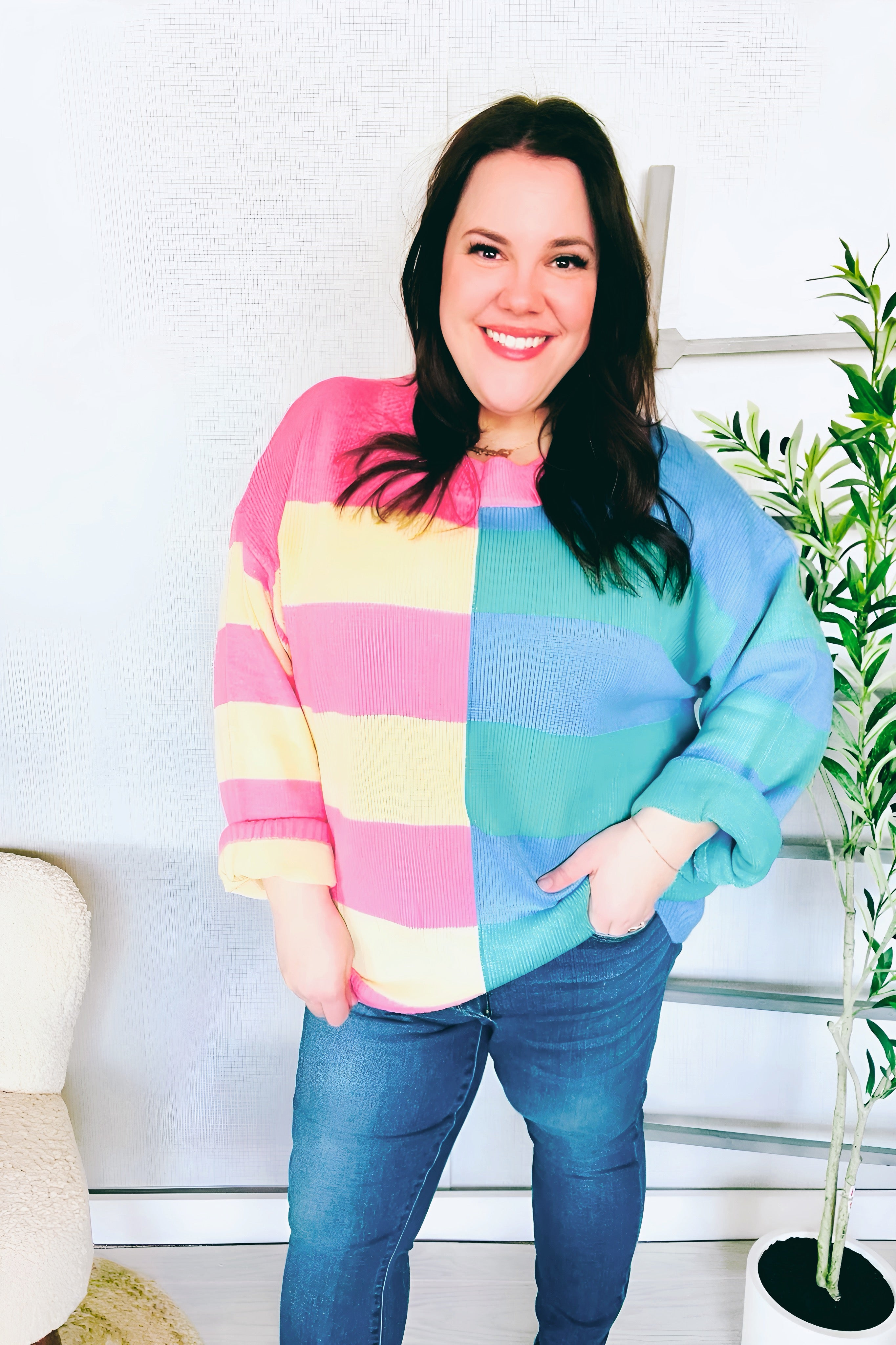 My Vibe Stripe Color Block Knit Sweater