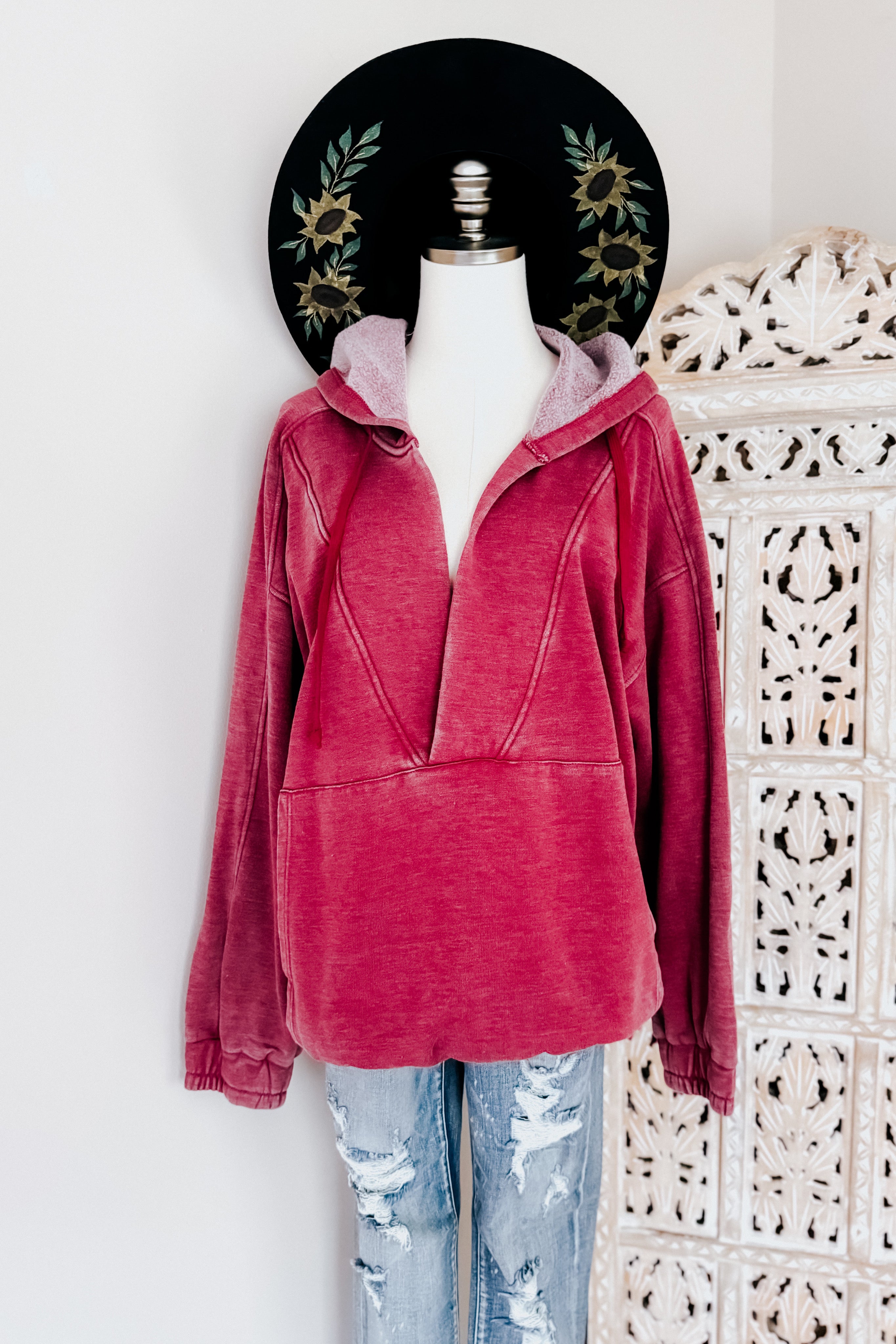 Roselle Acid Wash Hoodie • Wine