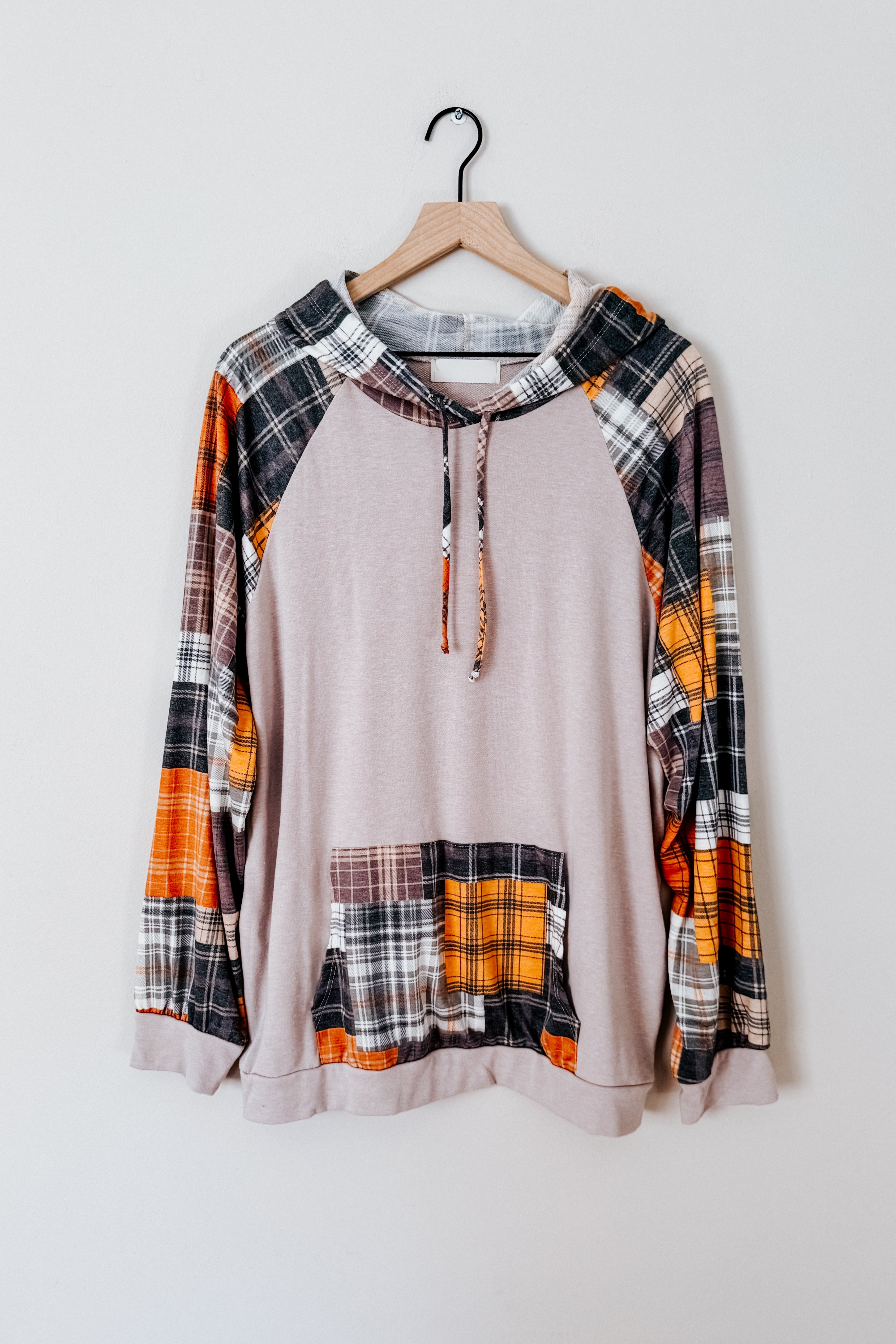 If You Fall Plaid Terry Kangaroo Pocket Hoodie