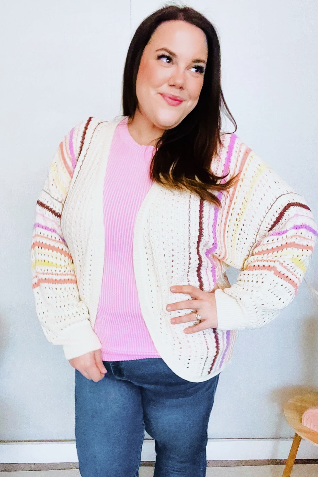 Presley Stripe Dolman Crochet Cardigan