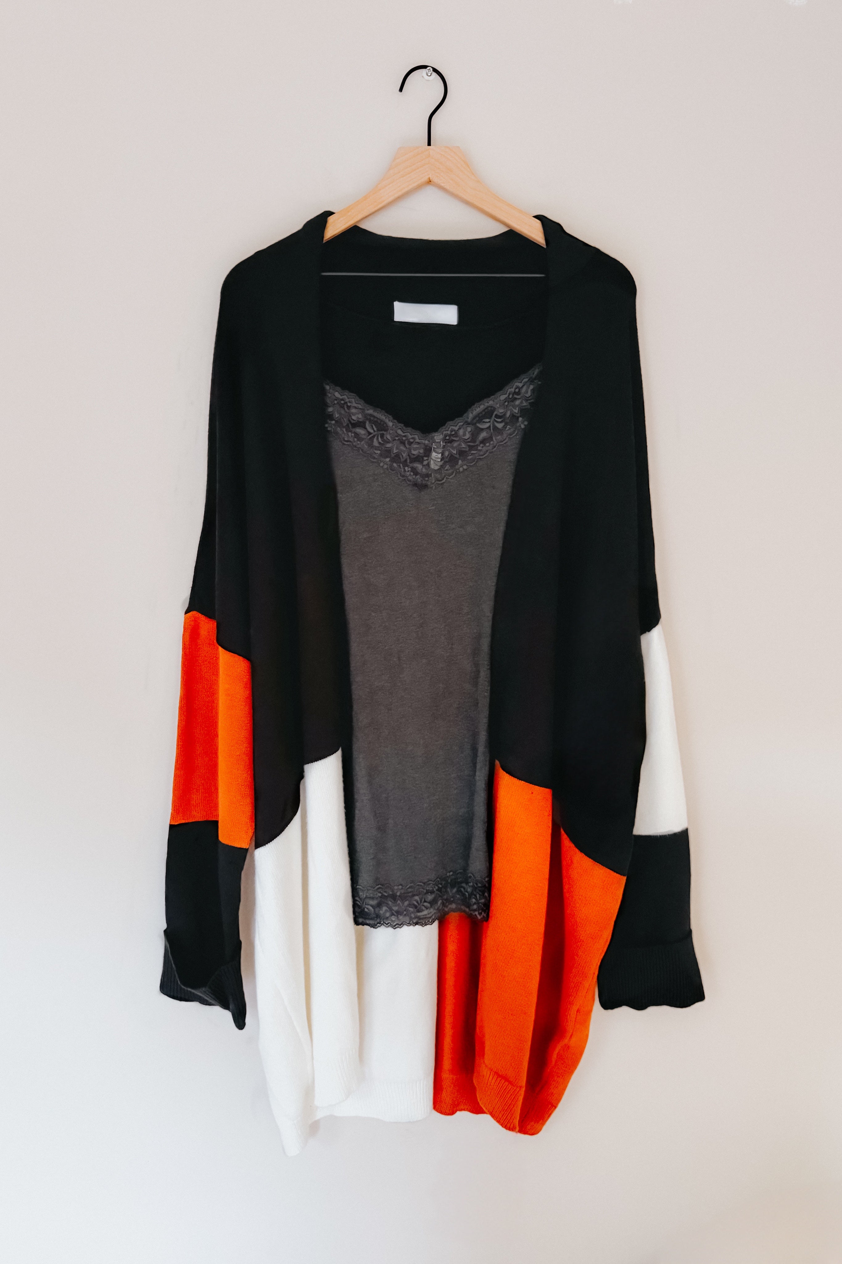 Writer's Block Color Block Open Front Cardigan