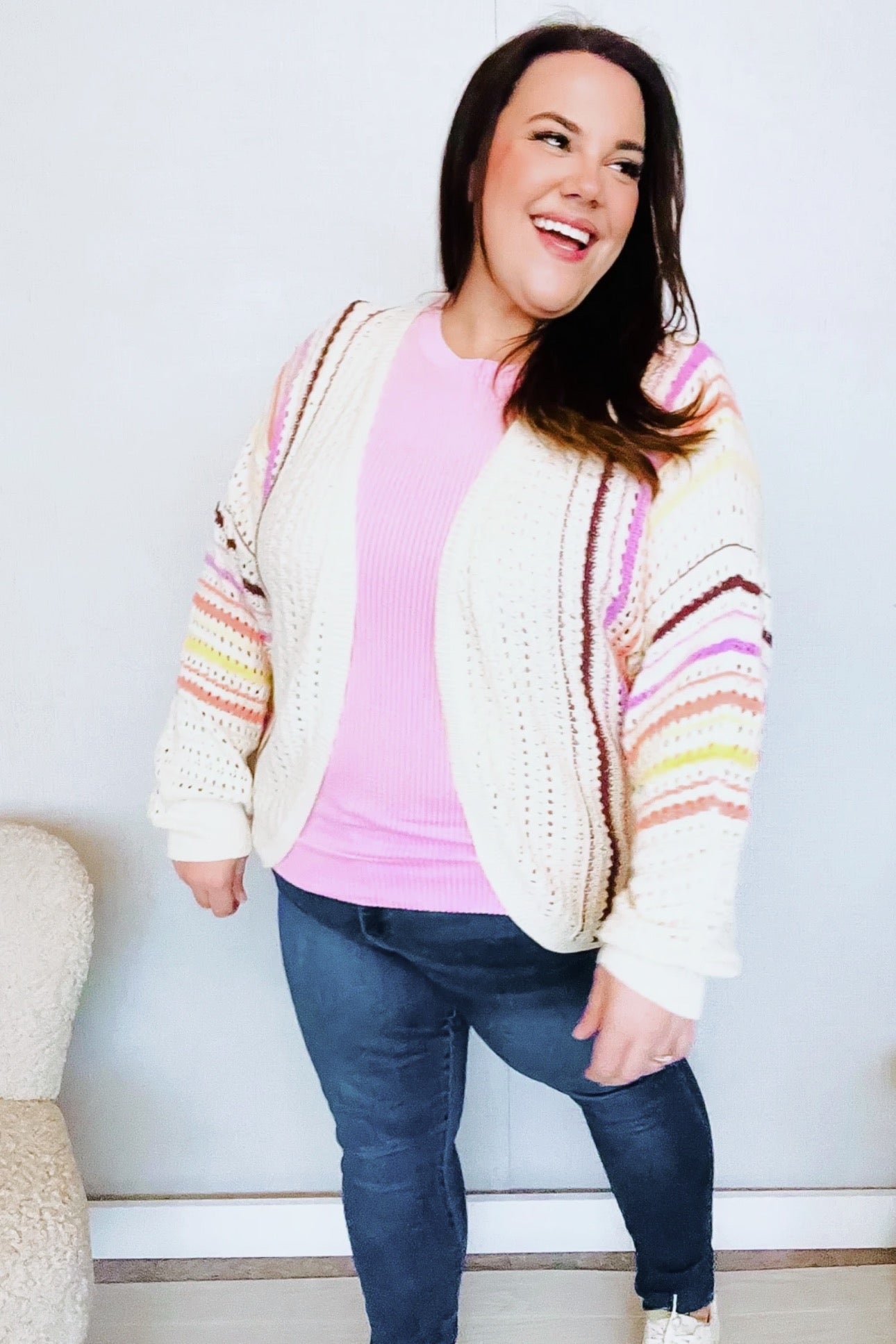 Presley Stripe Dolman Crochet Cardigan