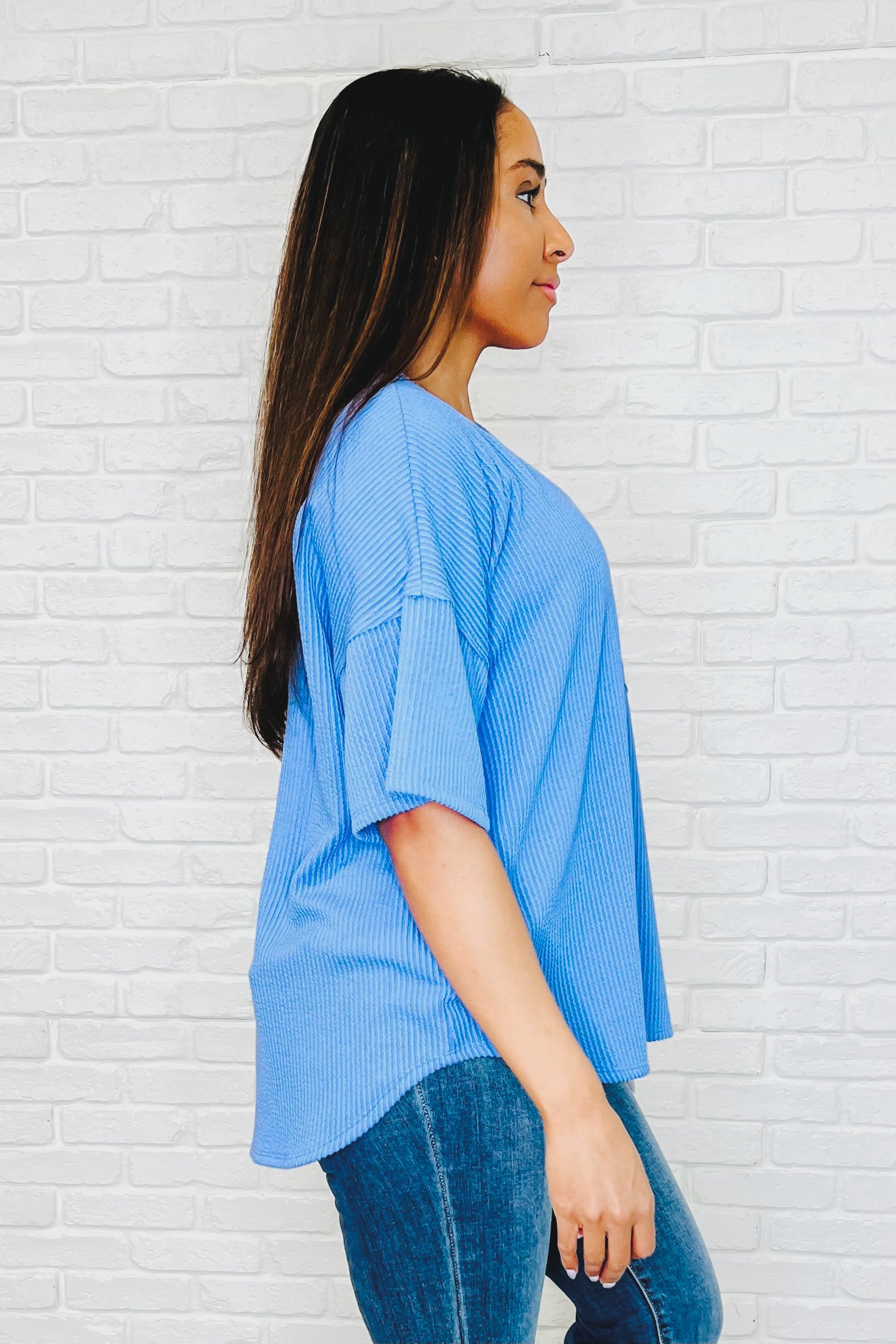 Just a Casual Girly V-Neck Basic Tee • Periwinkle Blue