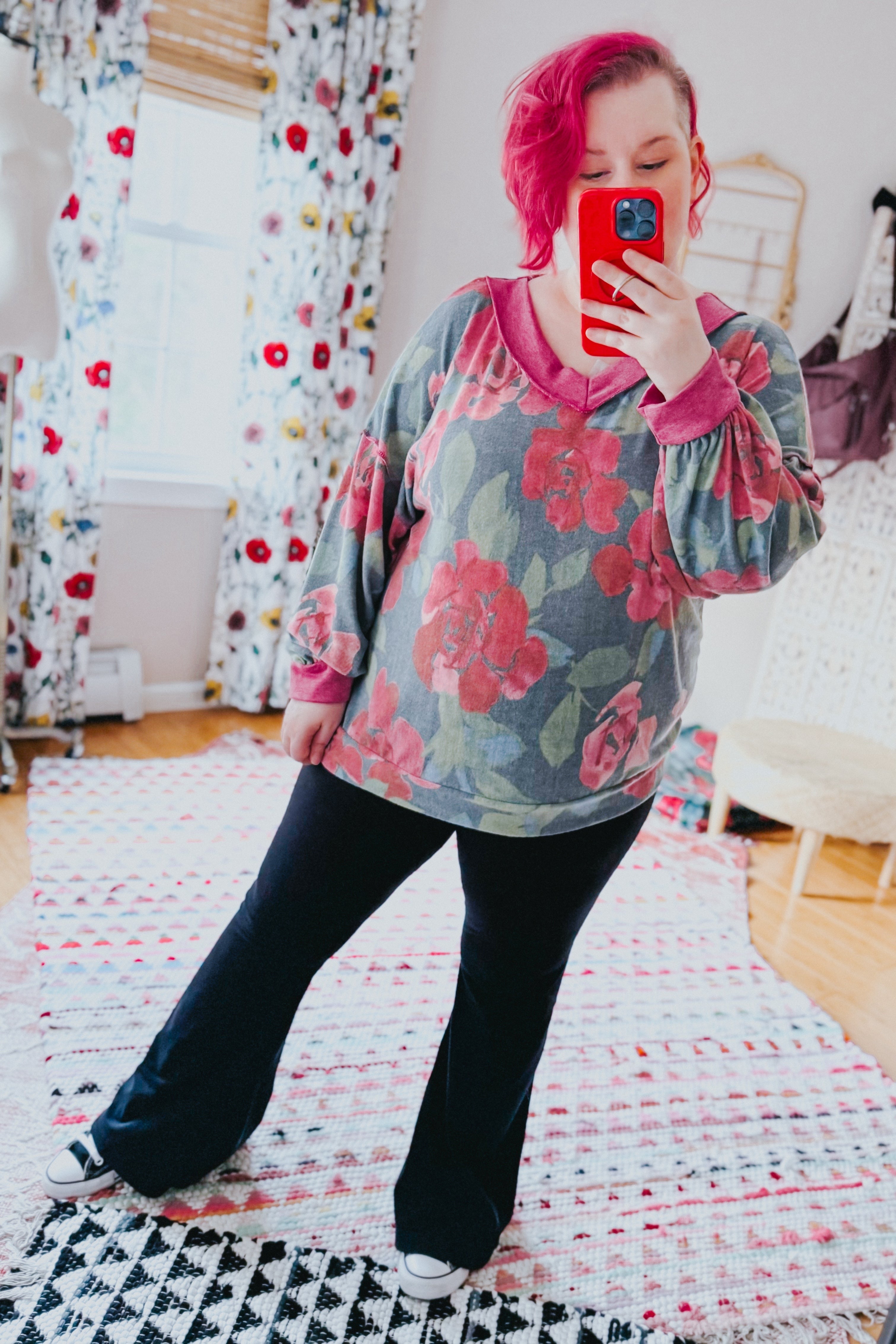 I Can Say Floral Print Hacci Knit Sweater