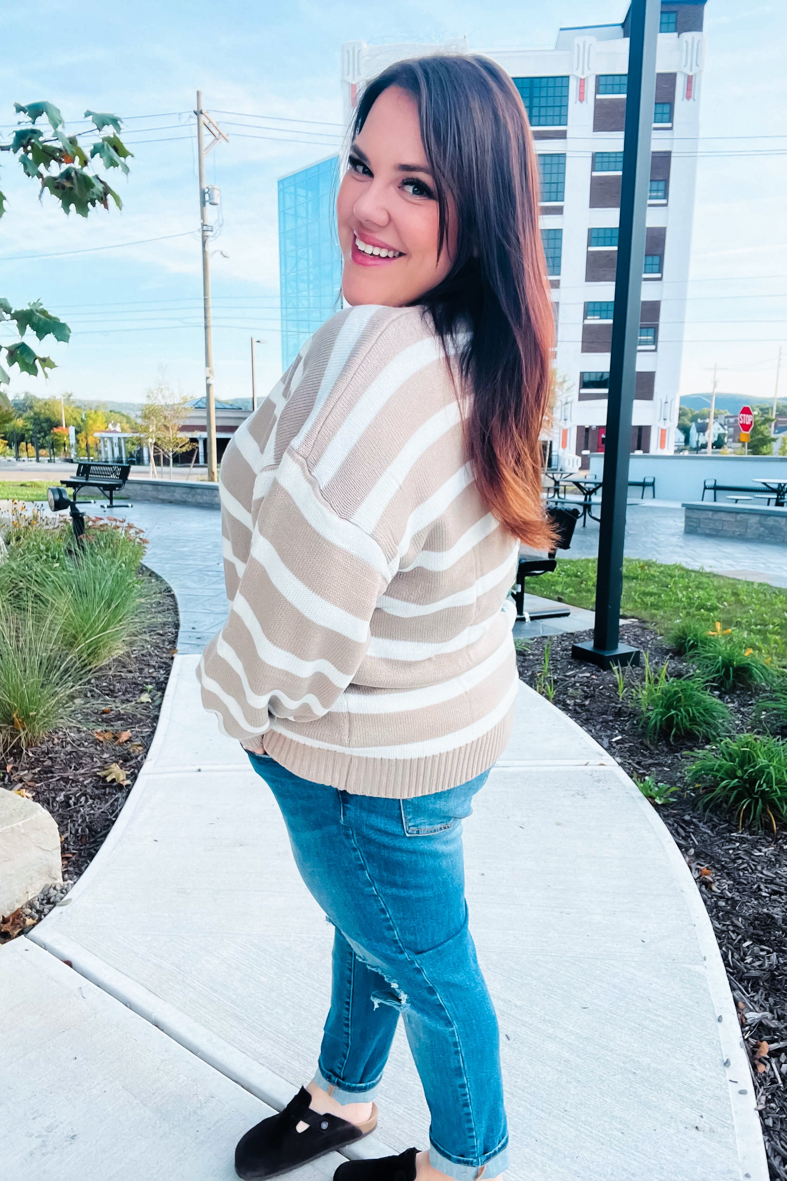 Most Wanted Striped Color Block Sweater • Green & Taupe