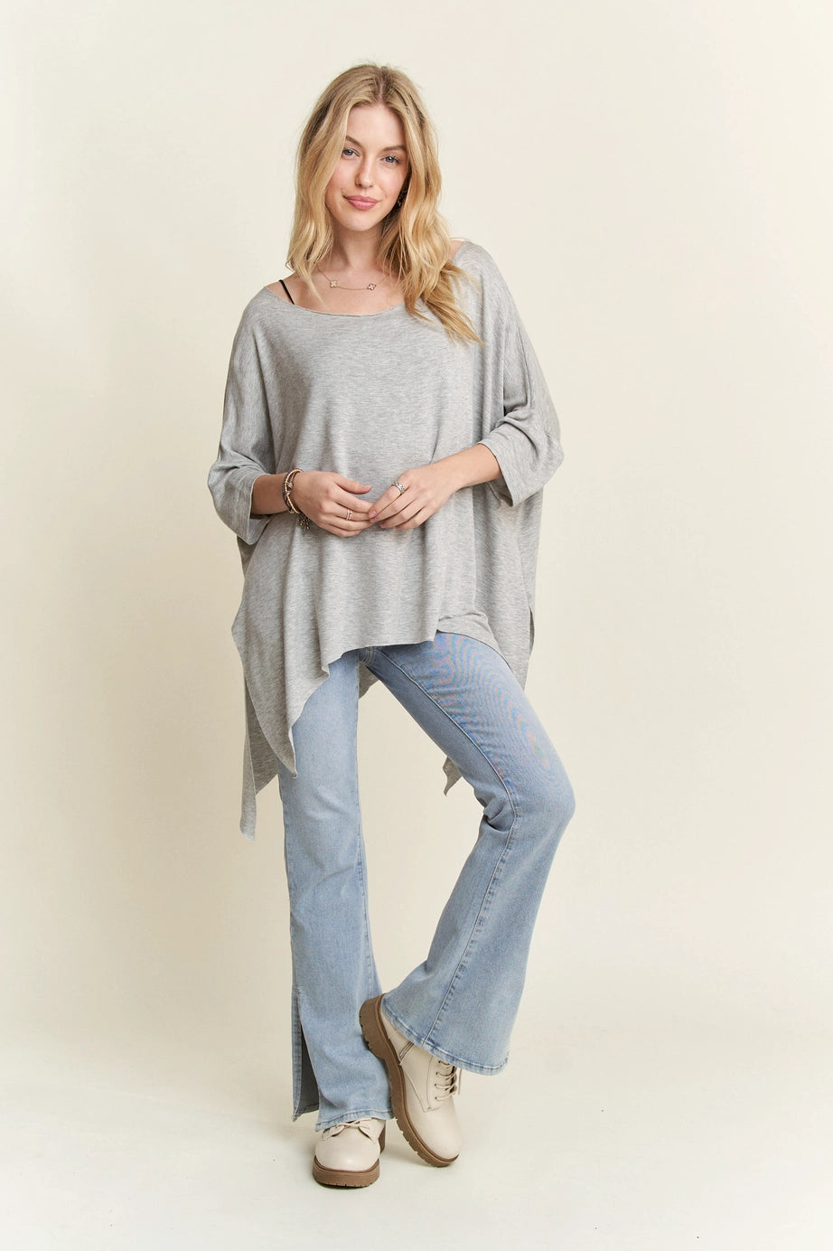 Slow It Down Raw Edge Shark-Bite Hem Flowy Top