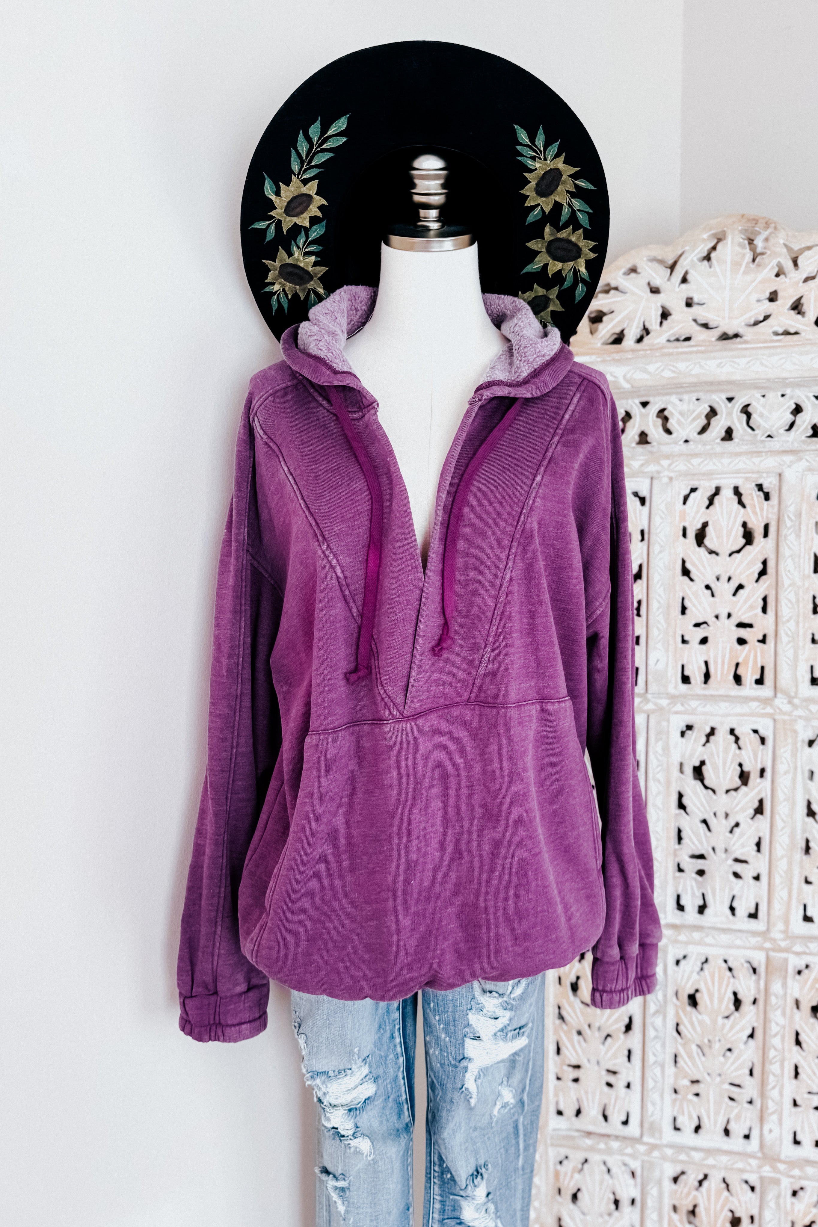 Roselle Acid Wash Hoodie • Plum