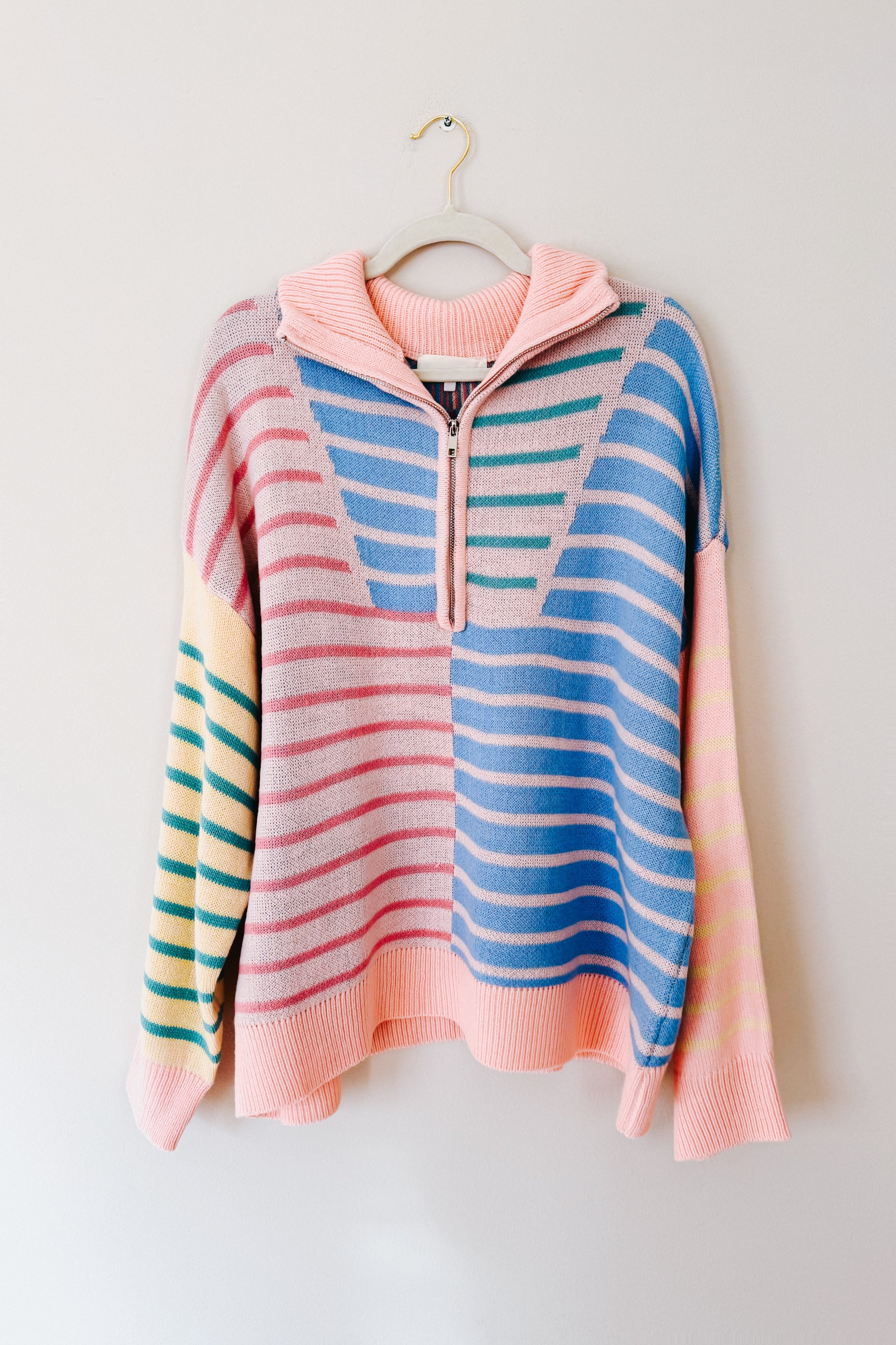 Off The Path Striped Half Zip Up Sweater