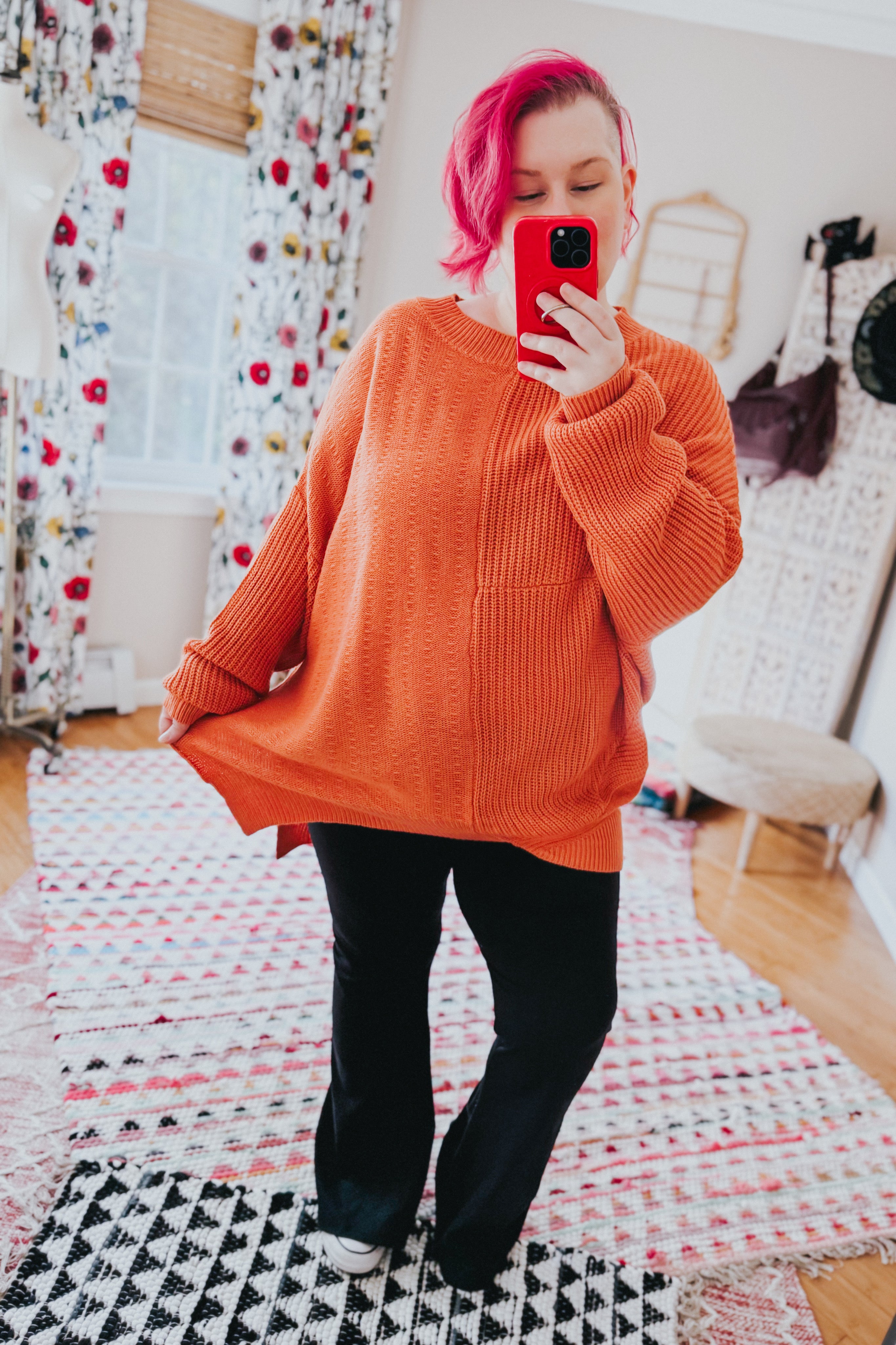 Suddenly Fine Asymmetrical Knit Sweater • Pumpkin