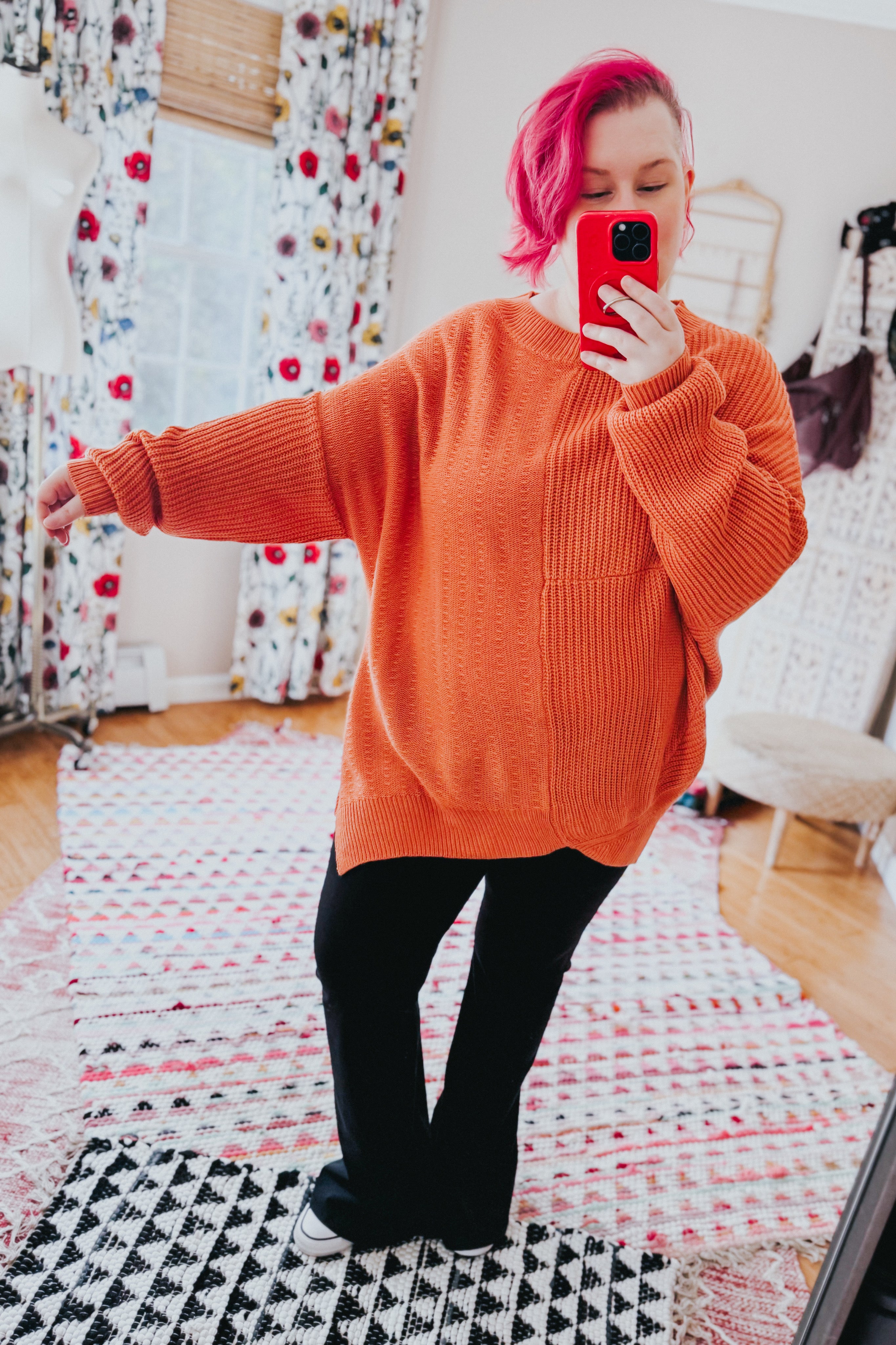 Suddenly Fine Asymmetrical Knit Sweater • Pumpkin