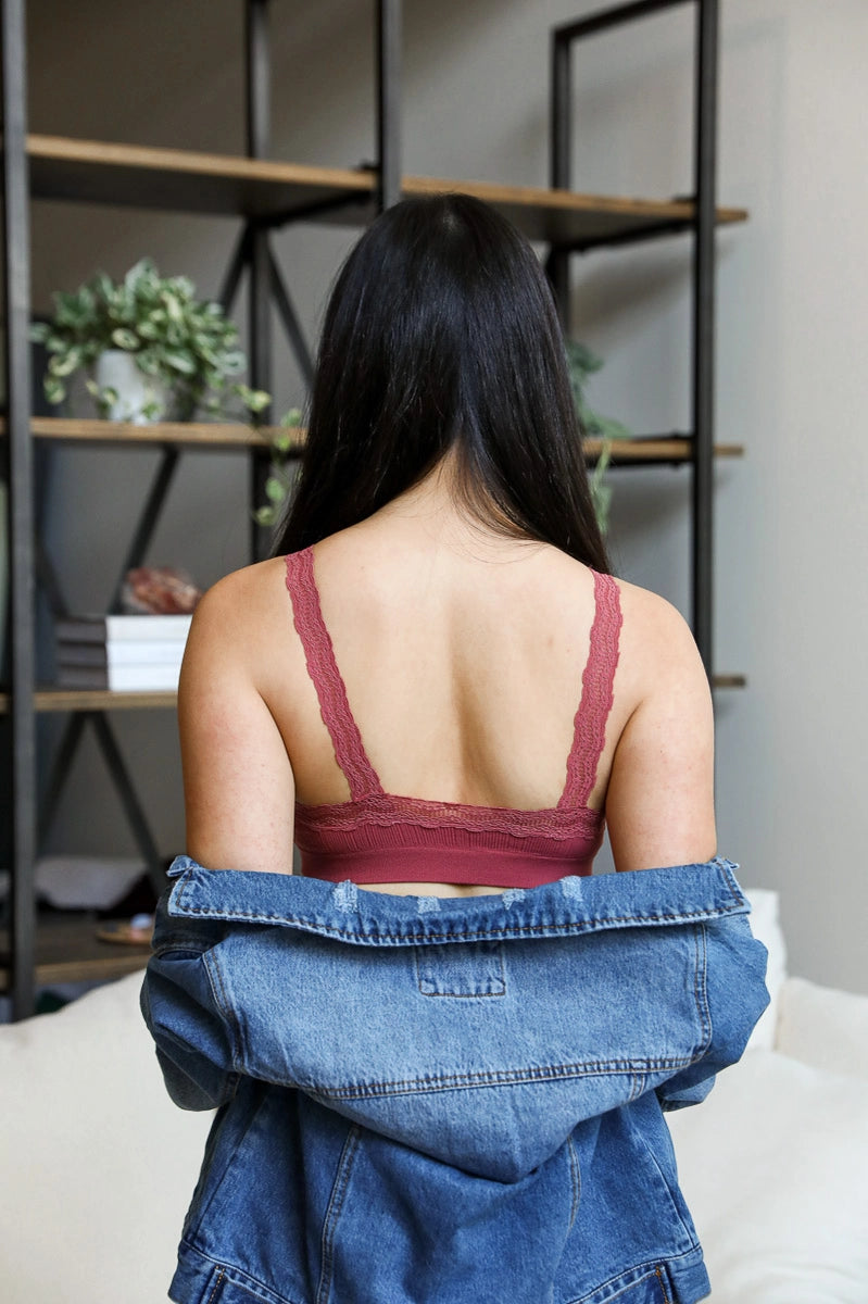 Lucky Lace Trim Padded Bralette • Rust