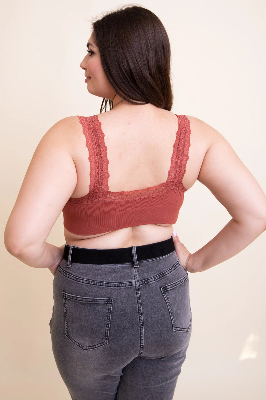 Lucky Lace Trim Padded Bralette • Rust