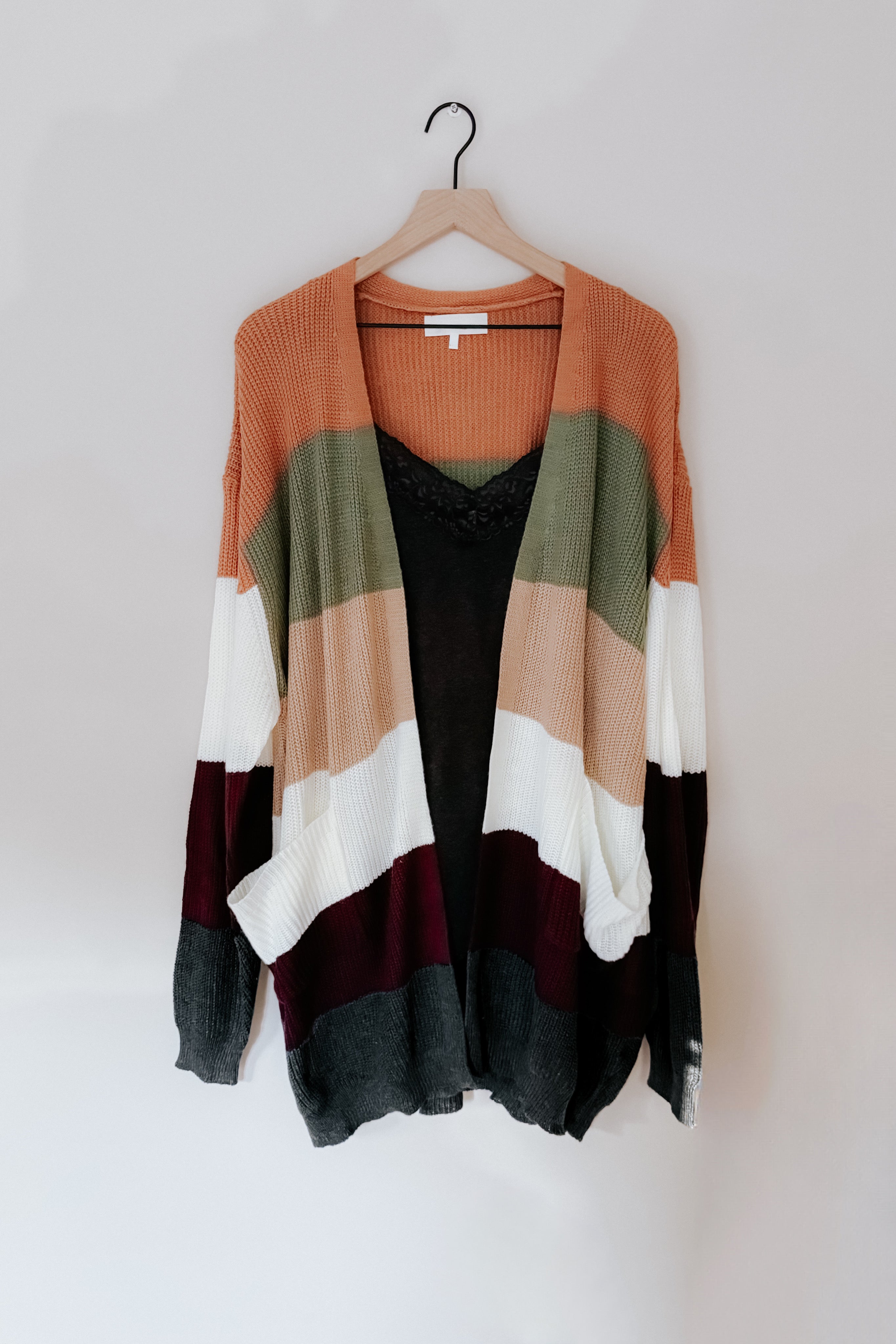 Pay Back The Love Color Block Open Cardigan